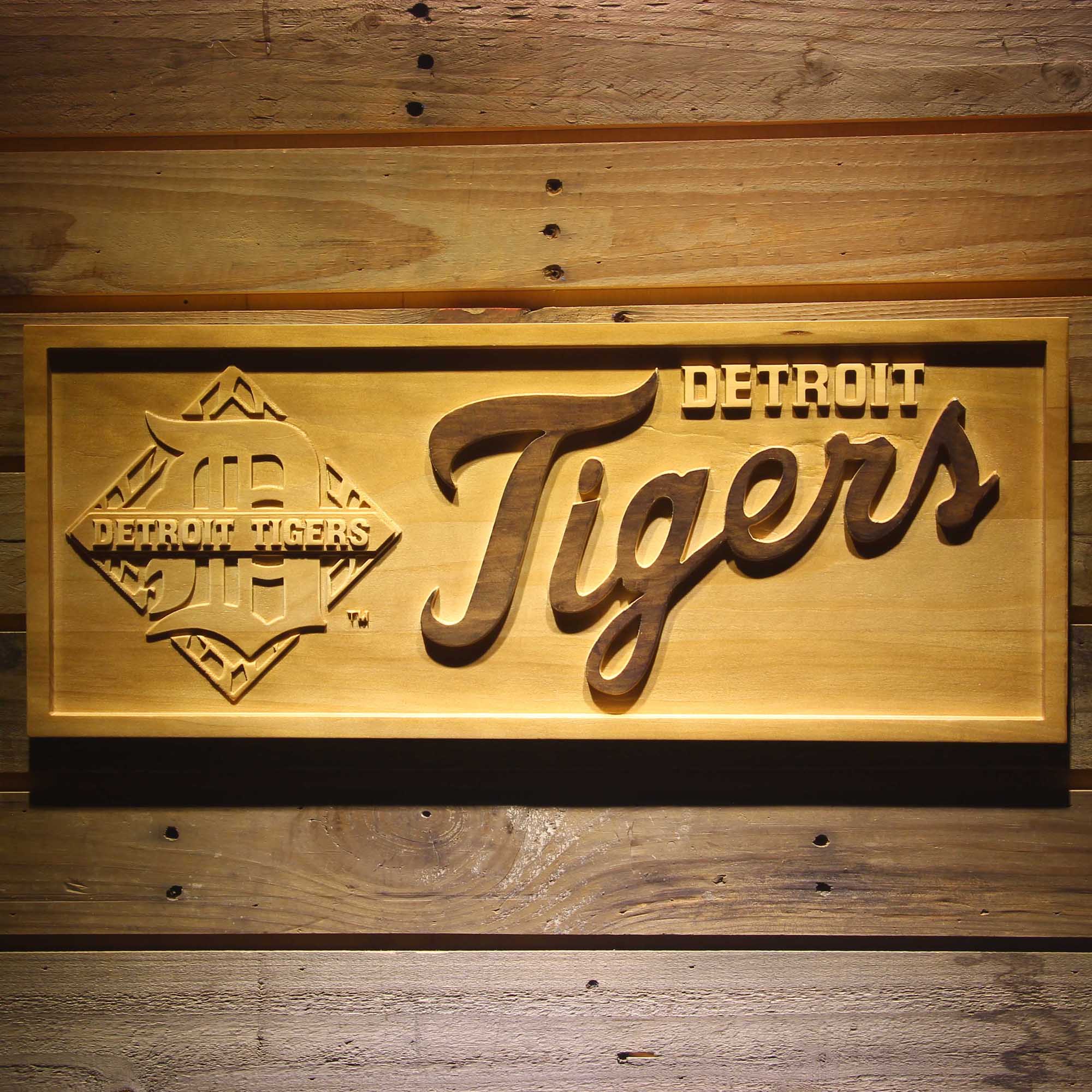 Detroit Tigers 3D Wooden Engrave Sign