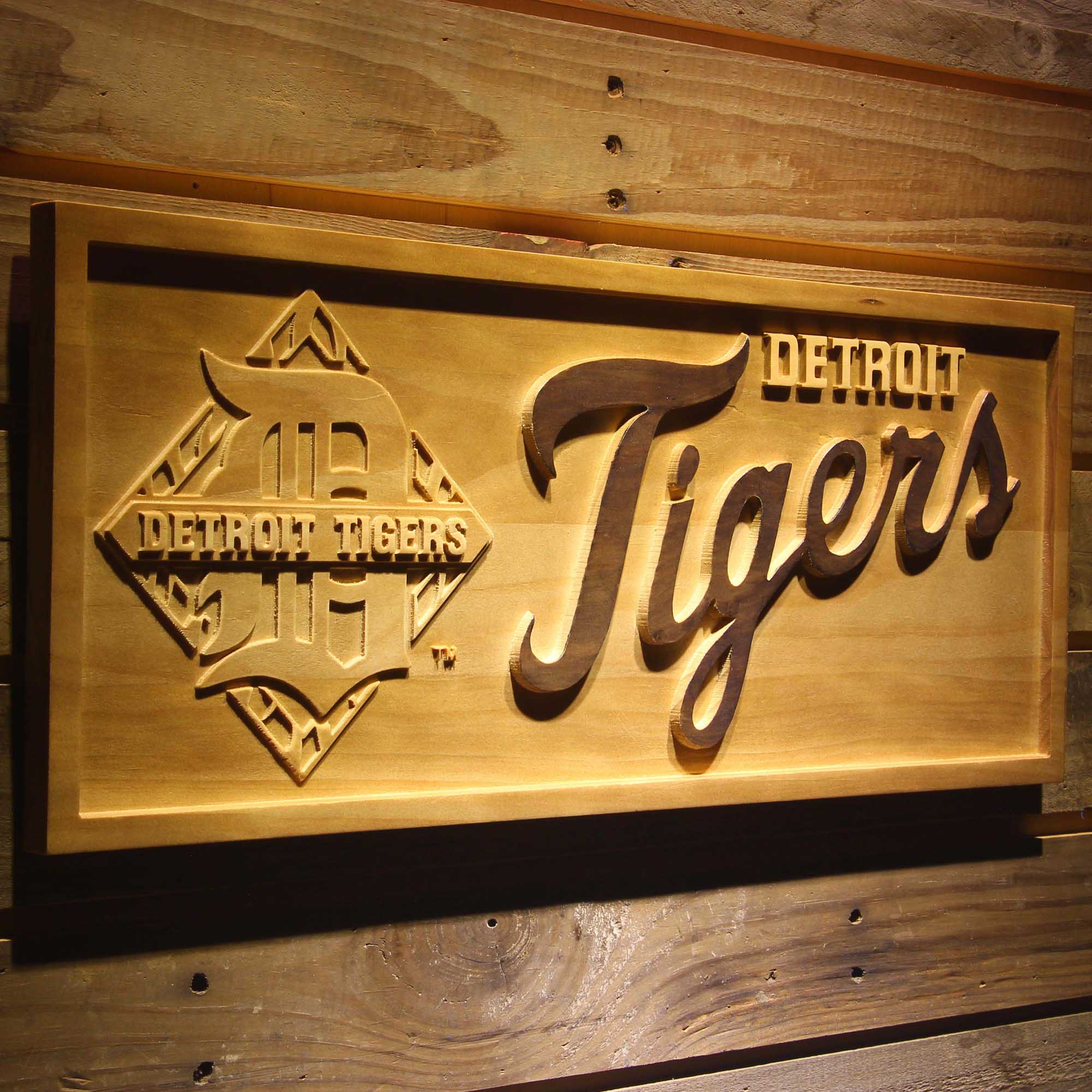 Detroit Tigers 3D Wooden Engrave Sign