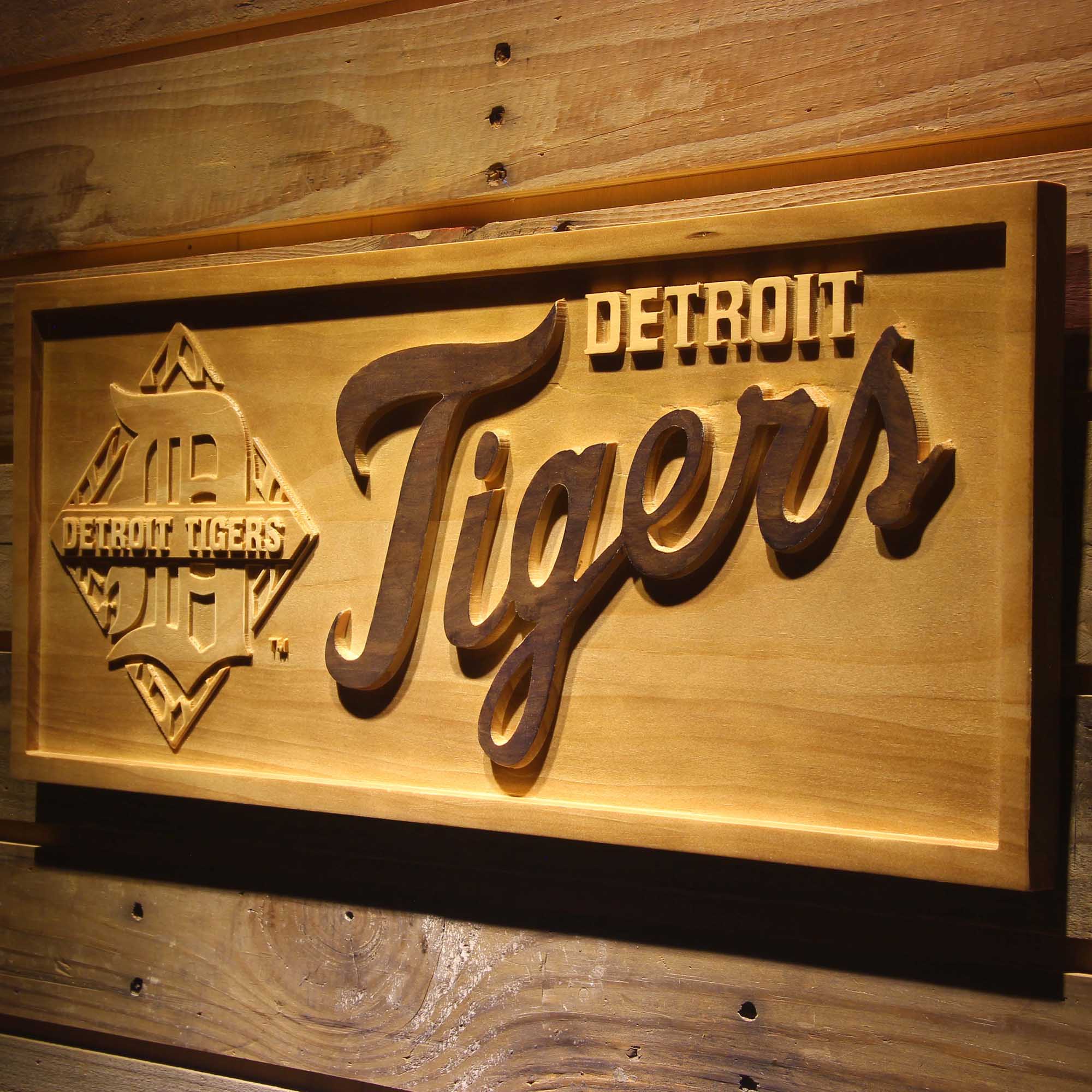 Detroit Tigers 3D Wooden Engrave Sign