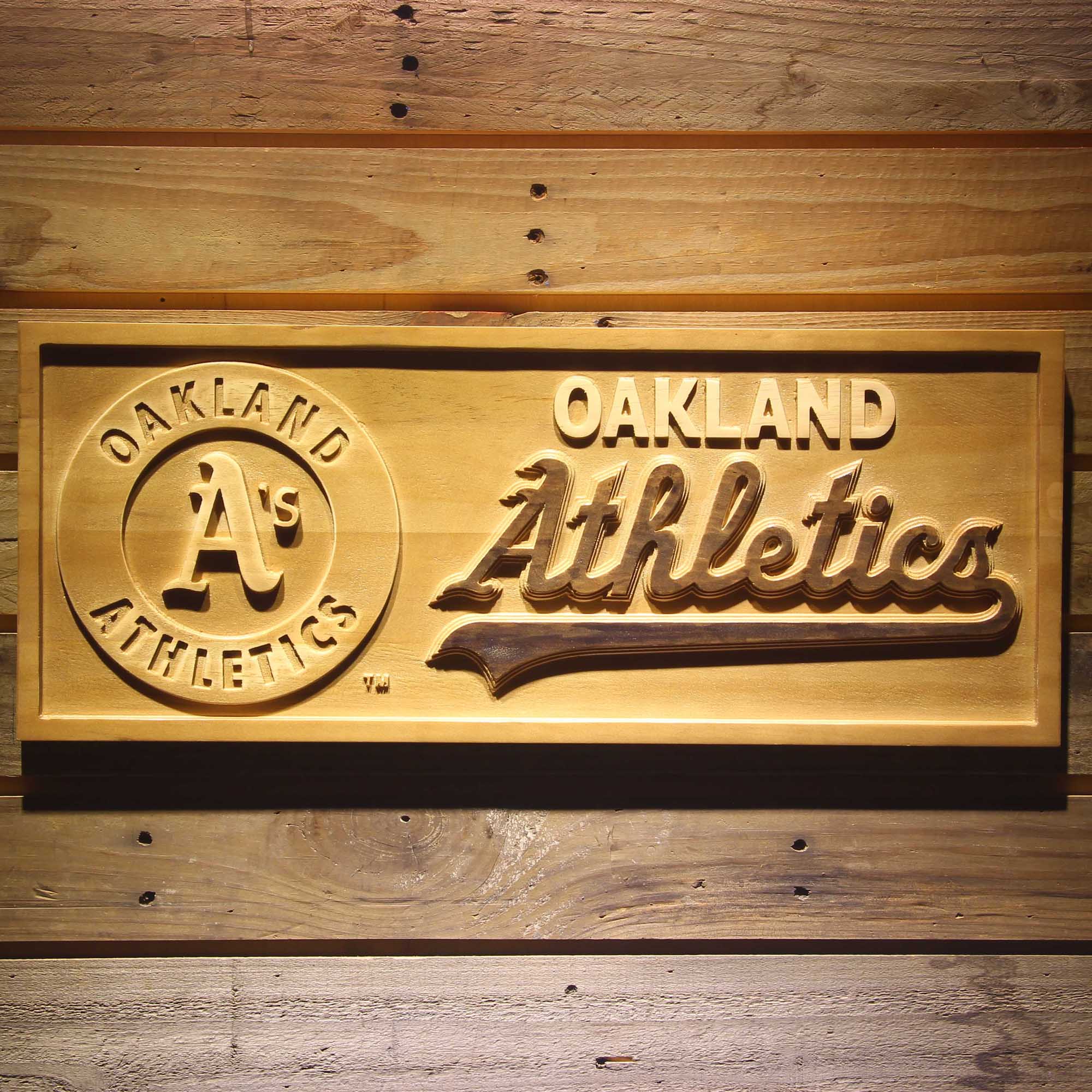 Oakland Athletics 3D Wooden Engrave Sign