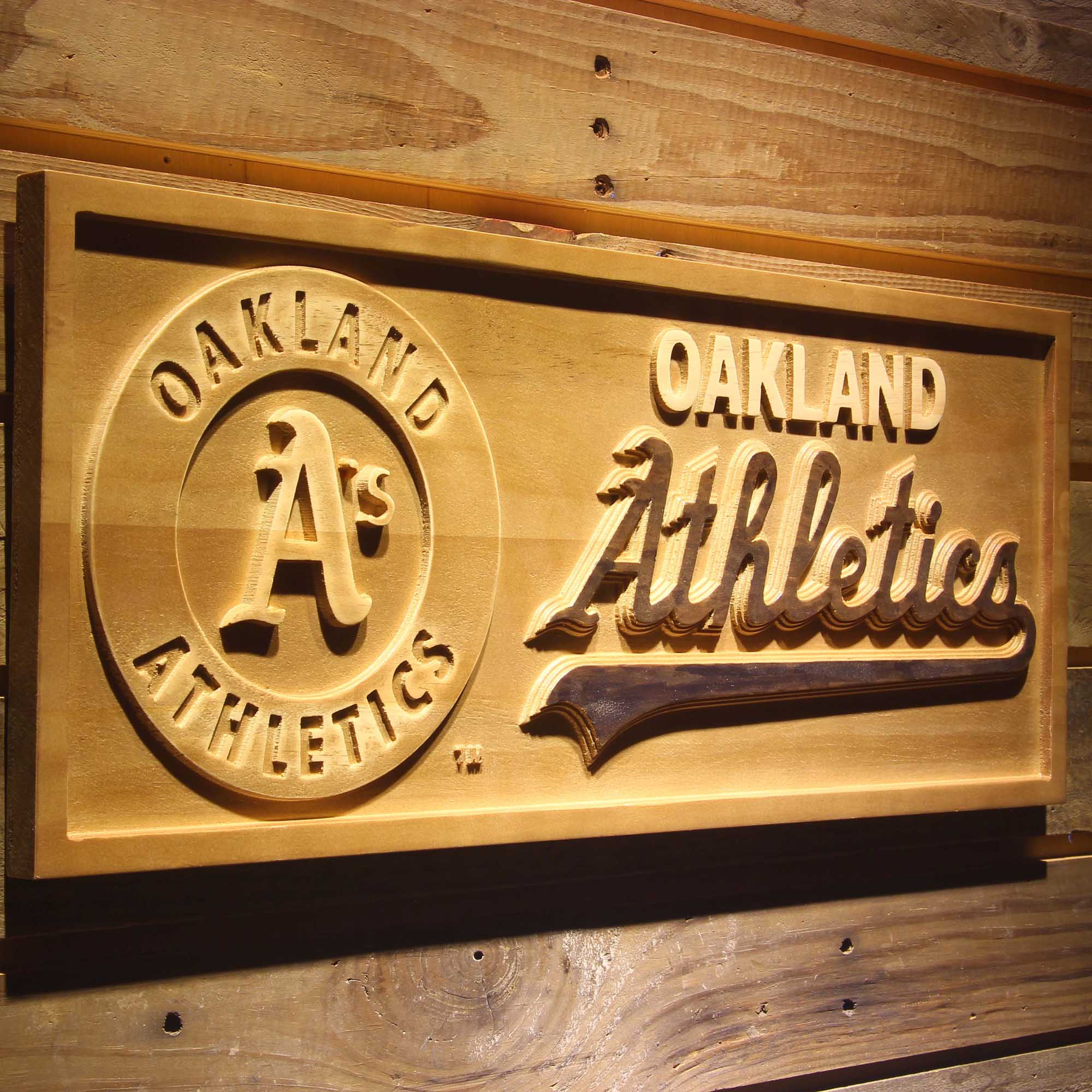 Oakland Athletics 3D Wooden Engrave Sign