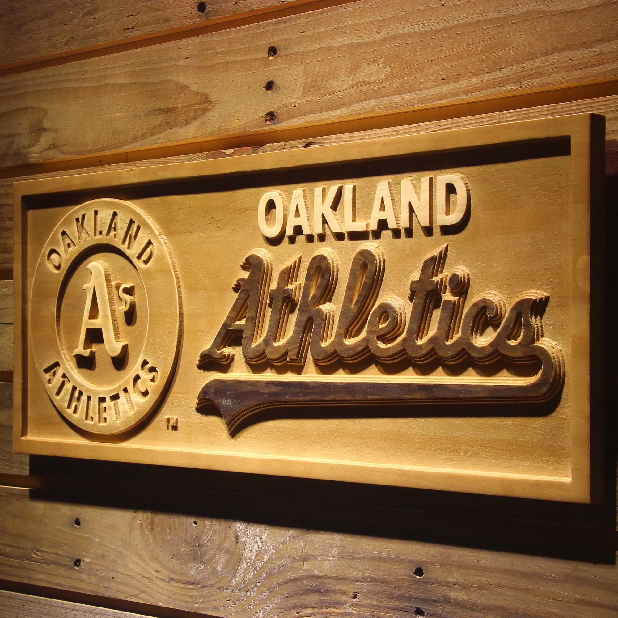 Oakland Athletics 3D Wooden Engrave Sign