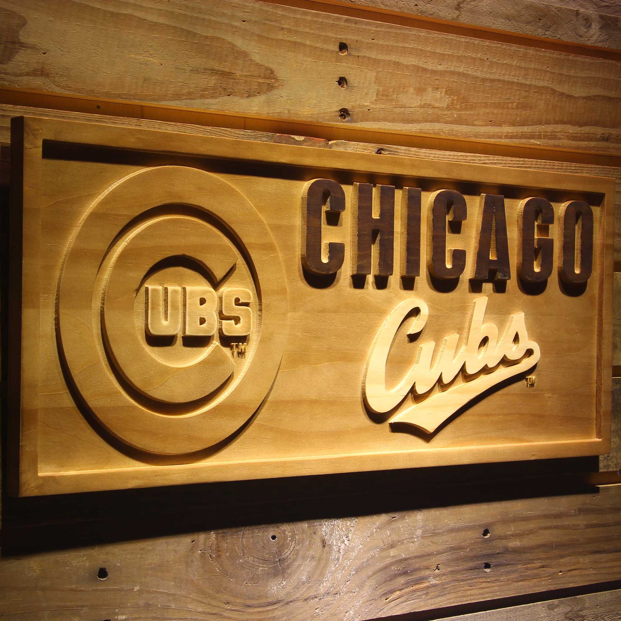 Chicago Cubs 3D Wooden Engrave Sign