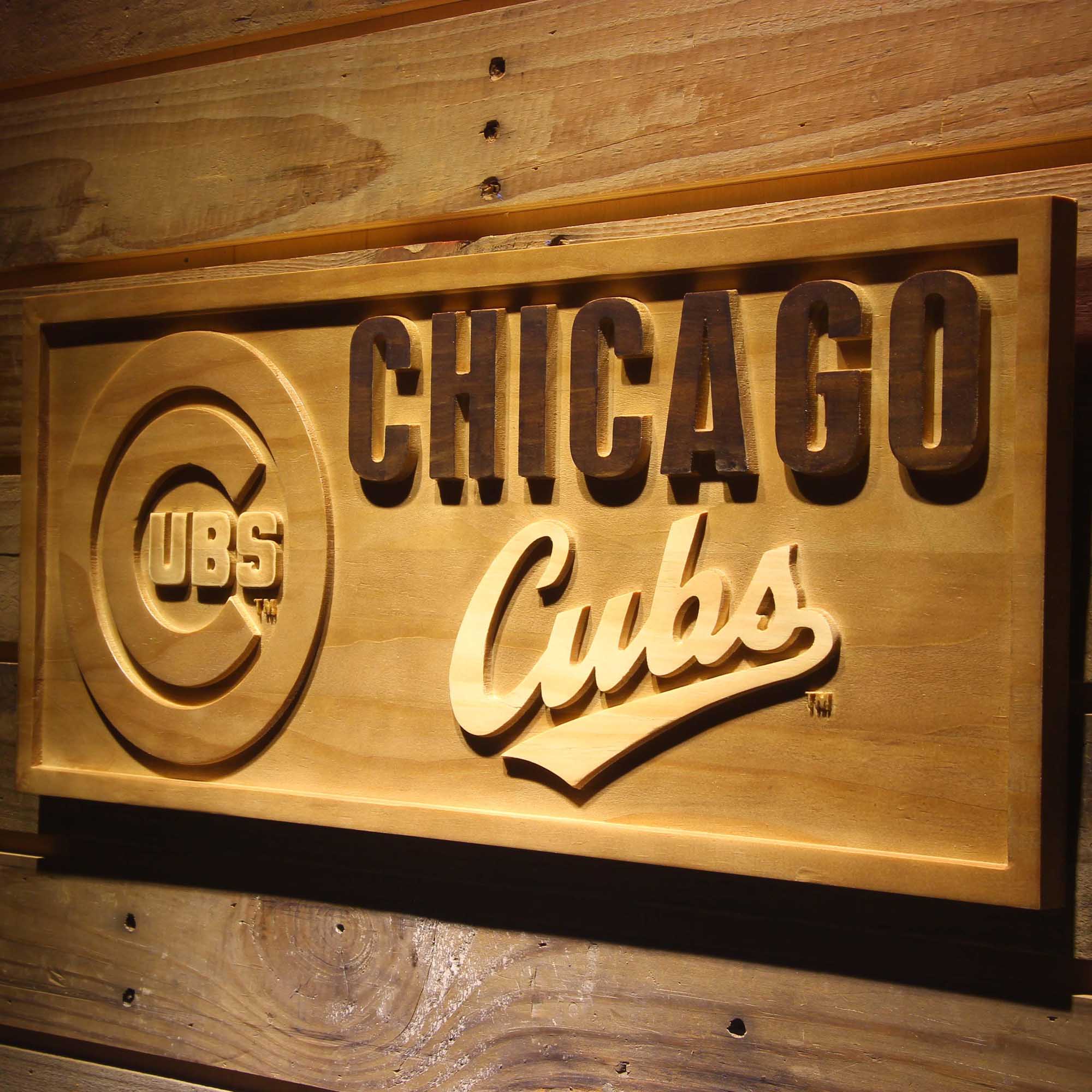 Chicago Cubs 3D Wooden Engrave Sign