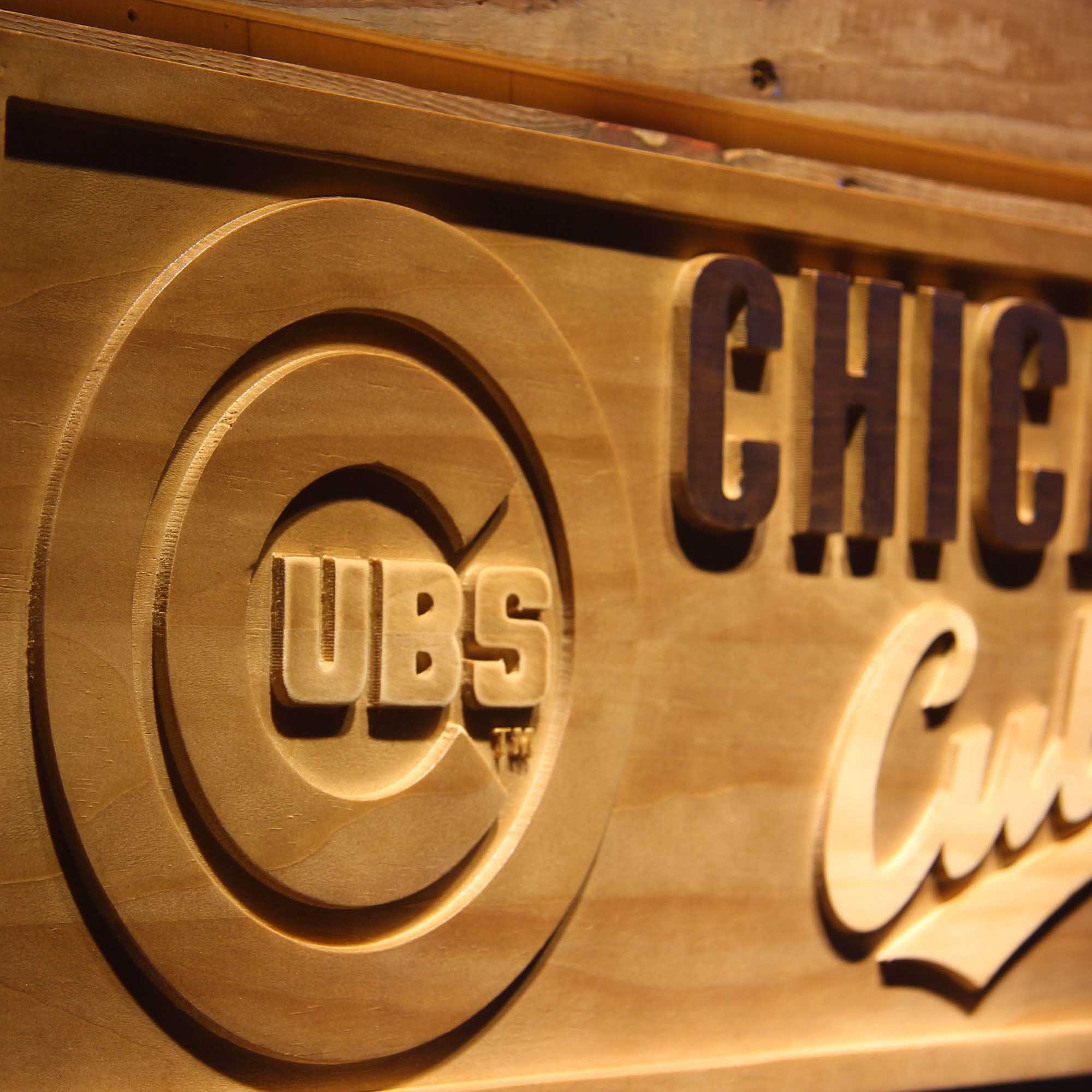 Chicago Cubs 3D Wooden Engrave Sign