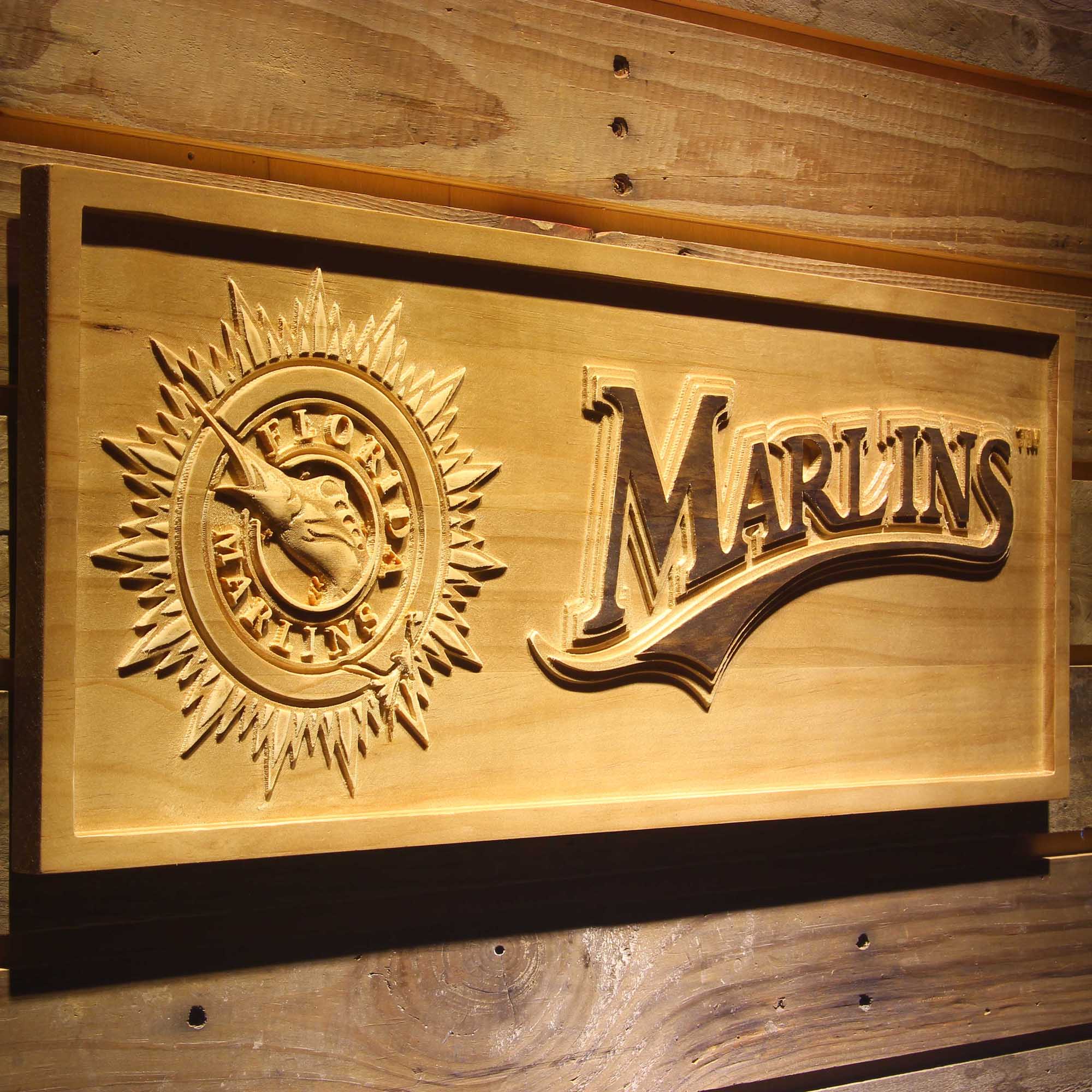 Miami Marlins 3D Wooden Engrave Sign