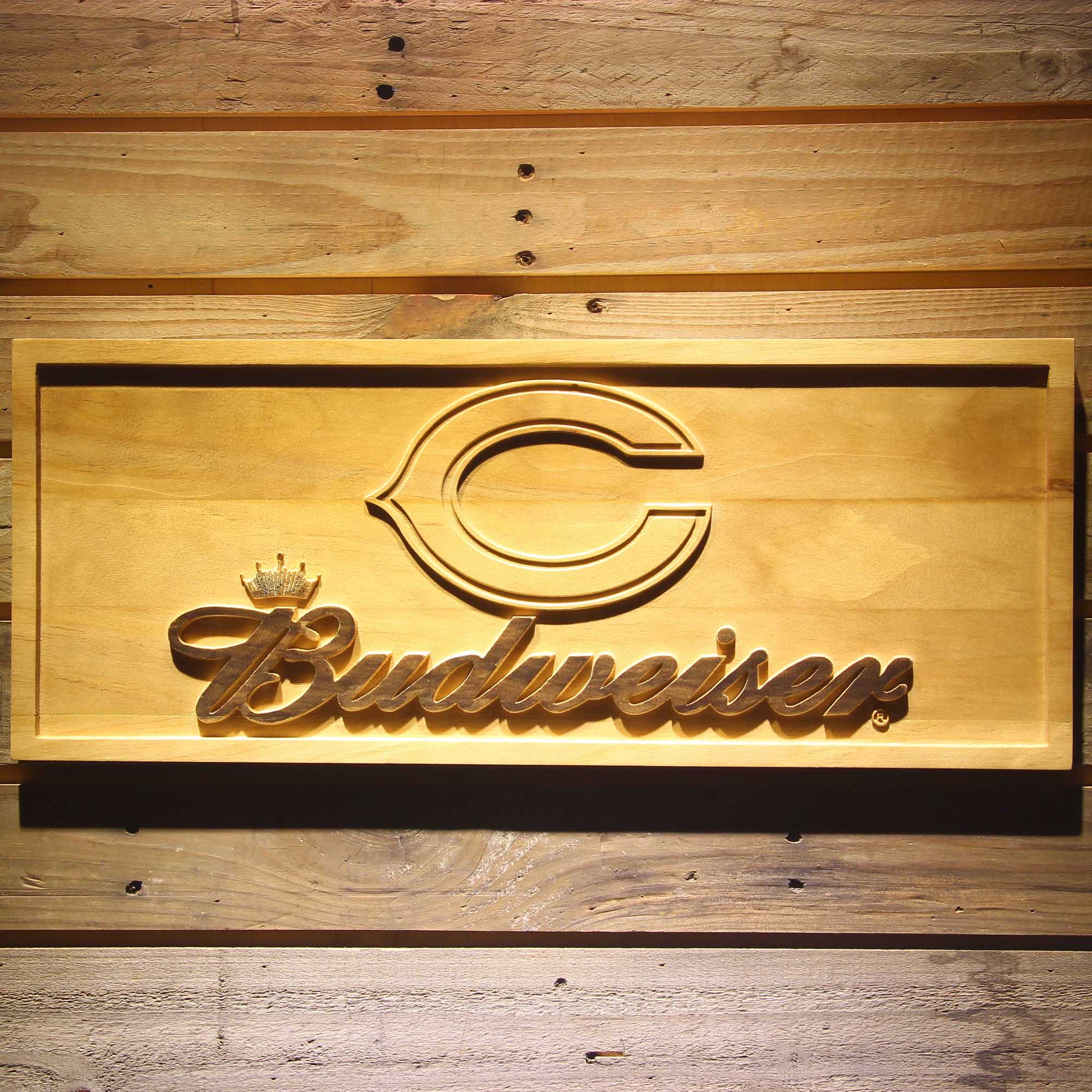 Chicago Bears Budweiser 3D Wooden Engrave Sign