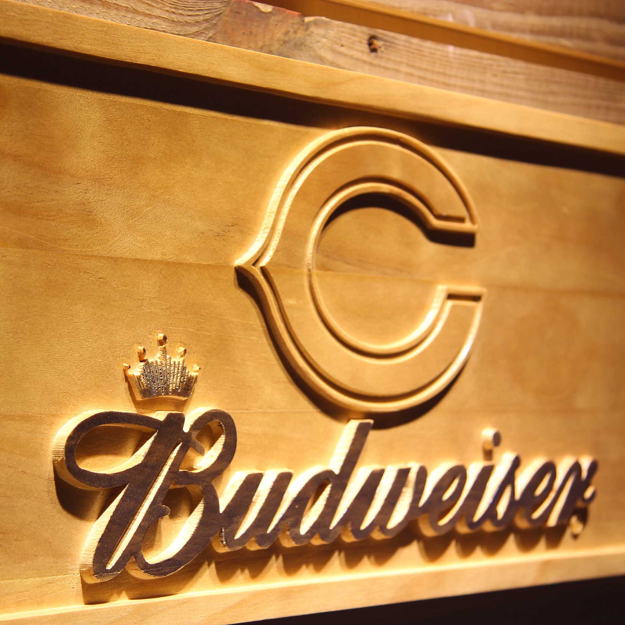 Chicago Bears Budweiser 3D Wooden Engrave Sign