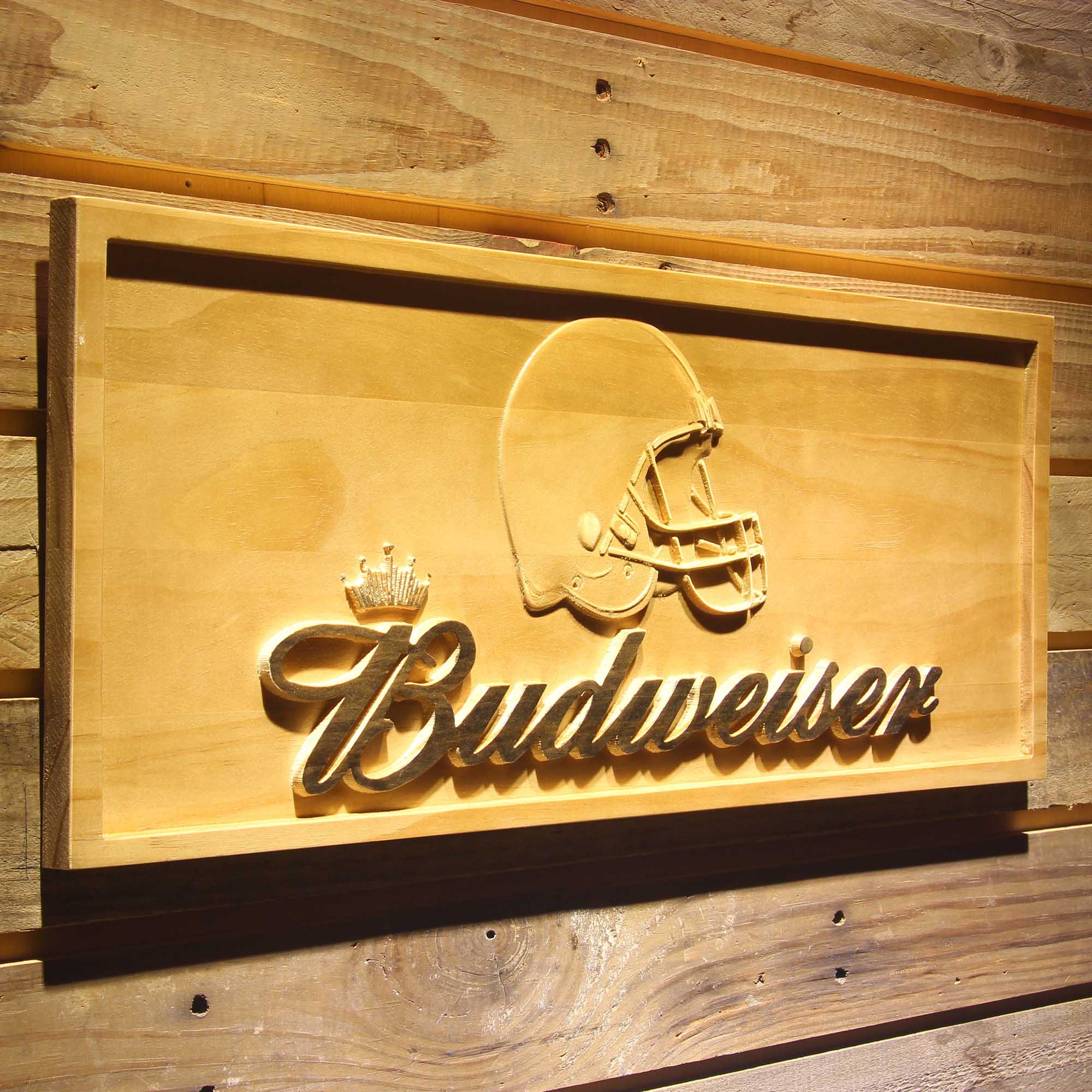 Cleveland Browns Budweiser 3D Wooden Engrave Sign