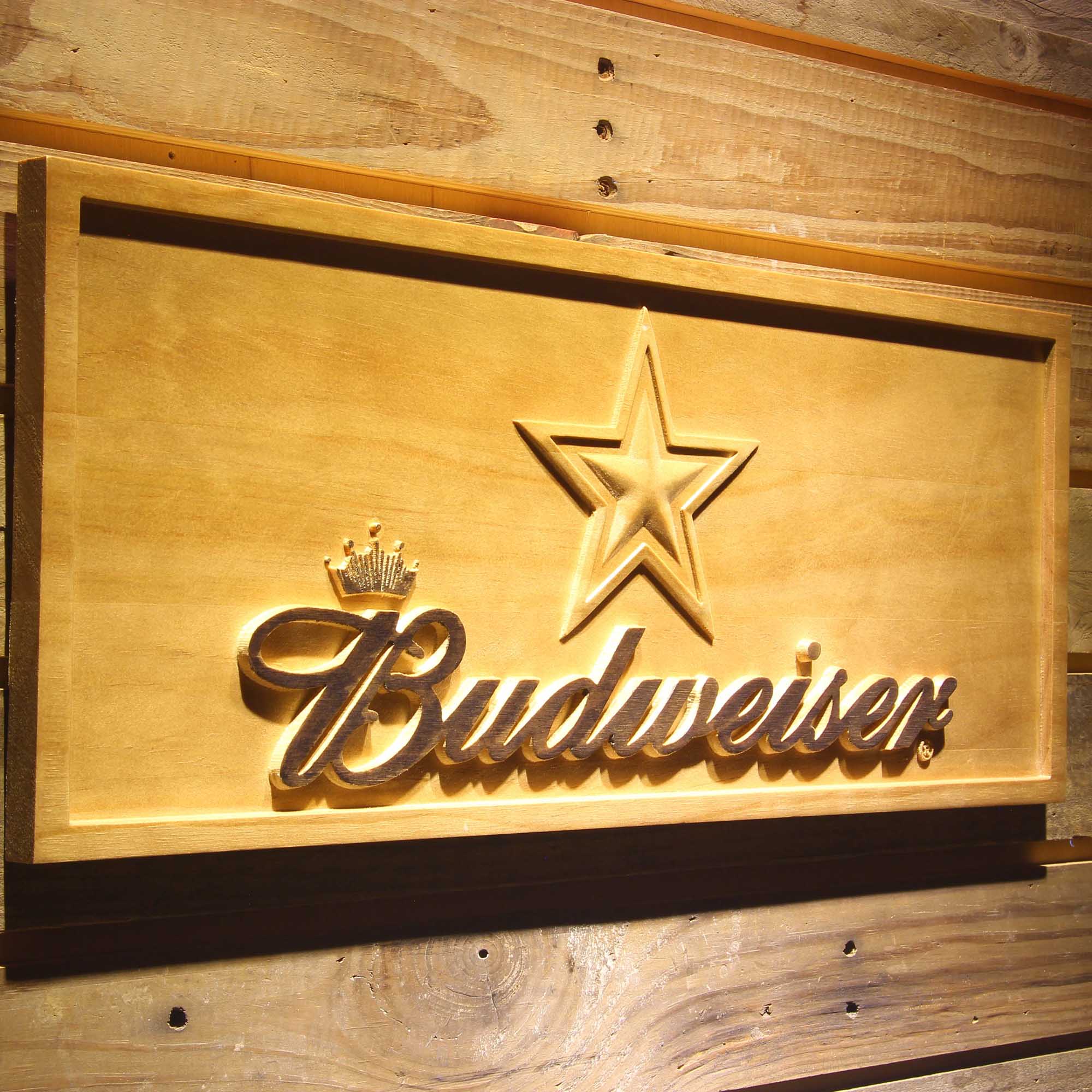 Dallas Cowboys Budweiser 3D Wooden Engrave Sign