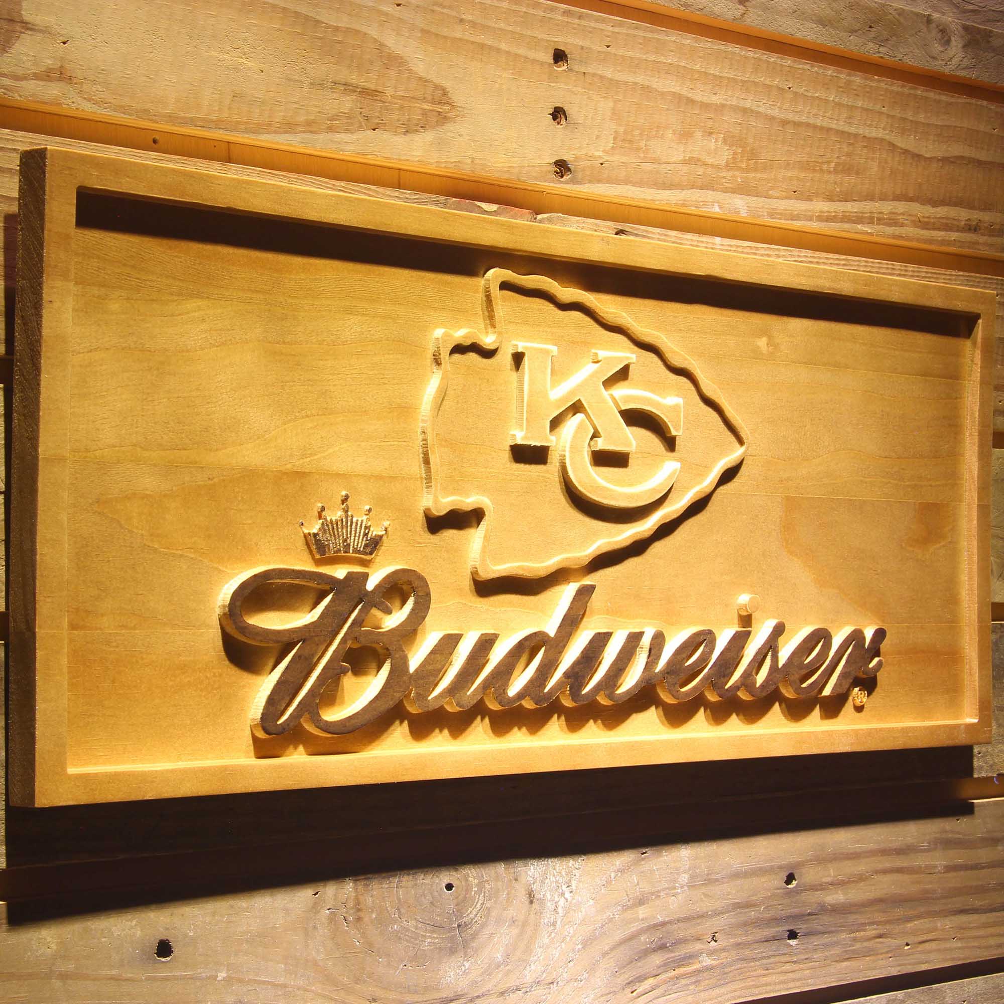 Kansas City Chiefs Budweiser 3D Wooden Engrave Sign