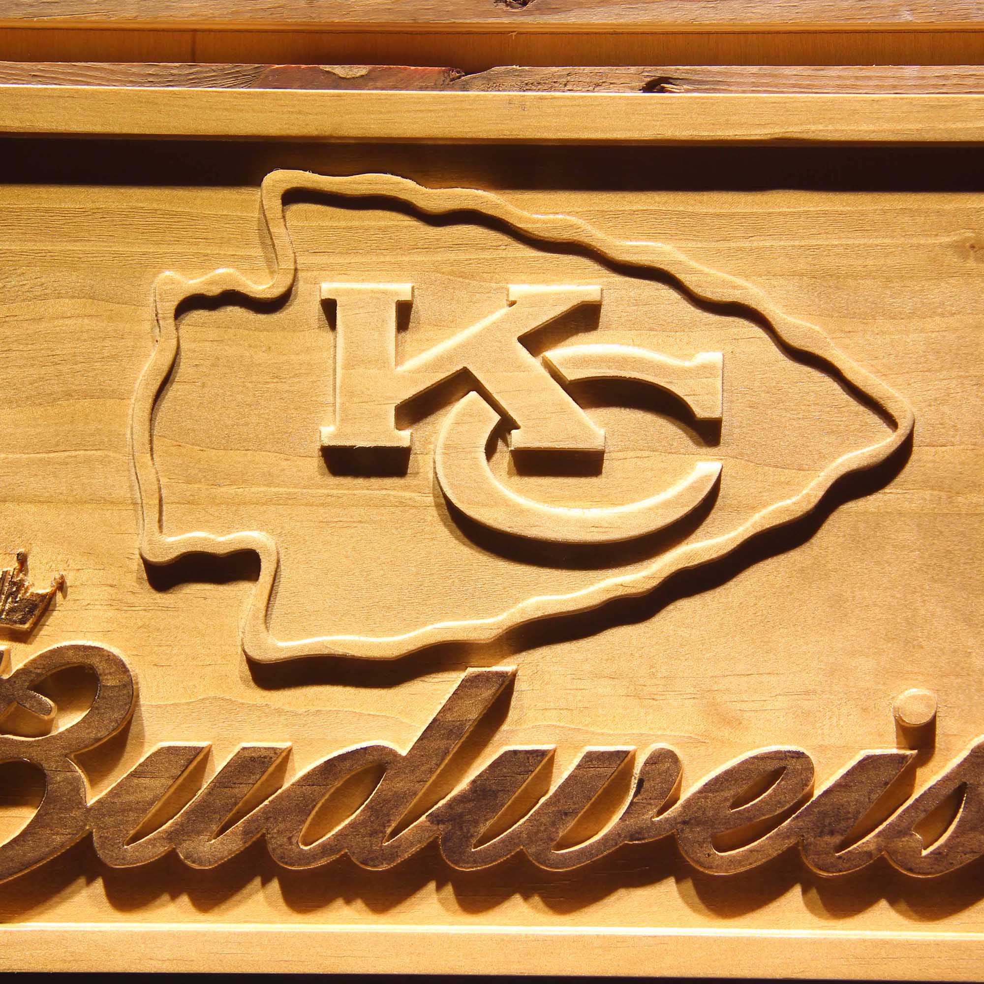 Kansas City Chiefs Budweiser 3D Wooden Engrave Sign