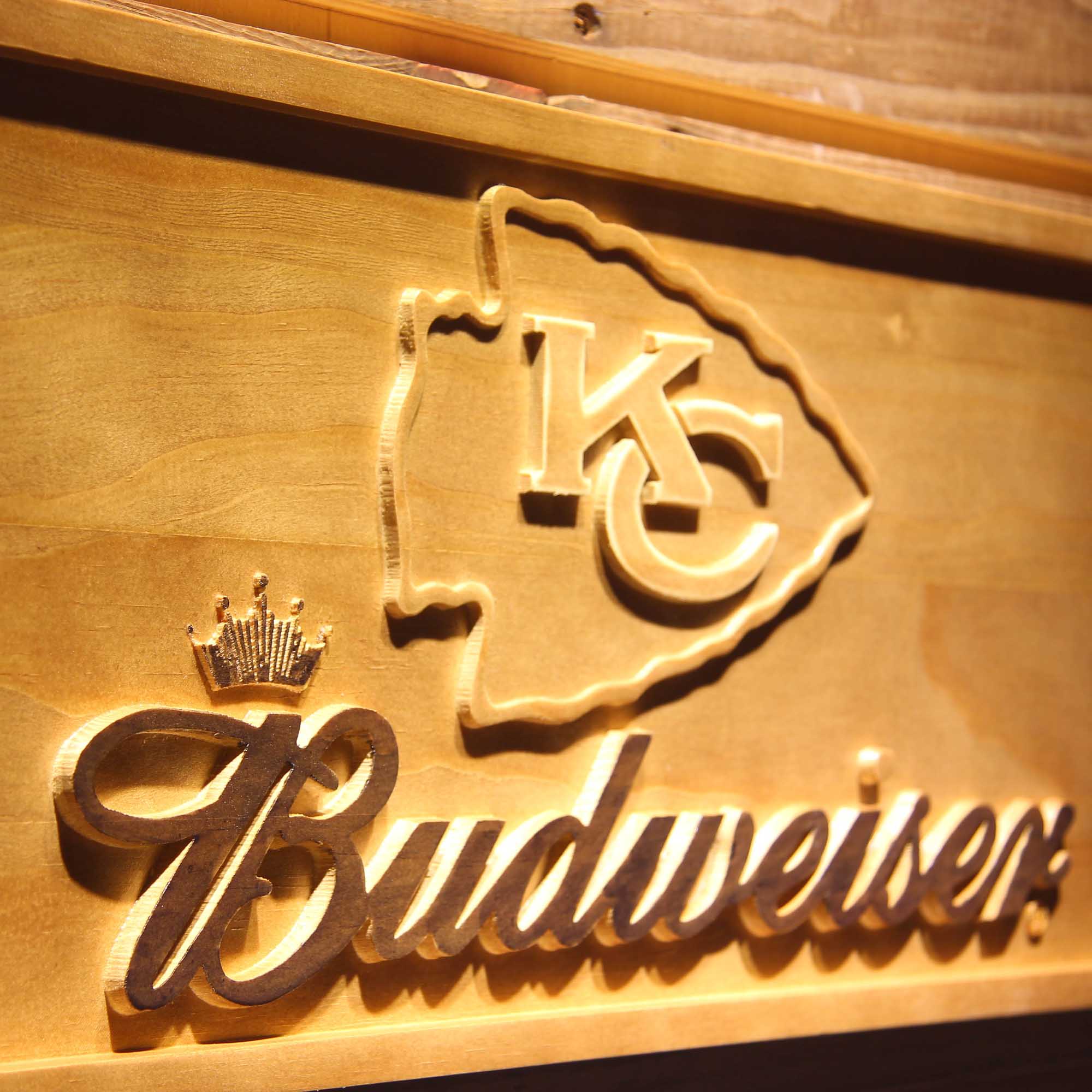 Kansas City Chiefs Budweiser 3D Wooden Engrave Sign