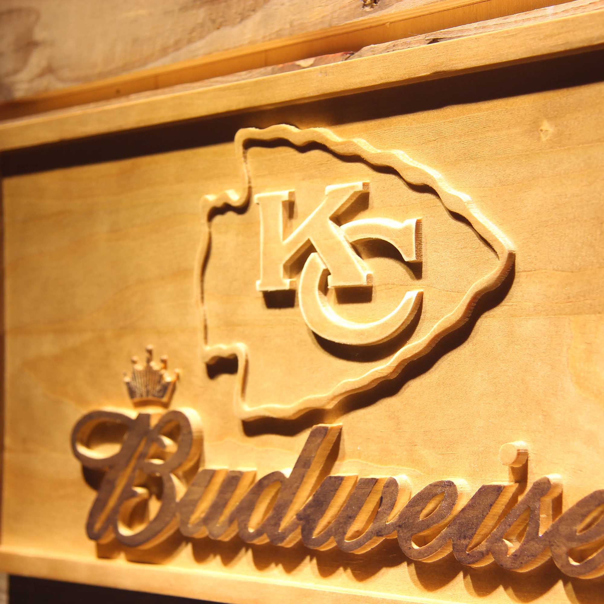 Kansas City Chiefs Budweiser 3D Wooden Engrave Sign