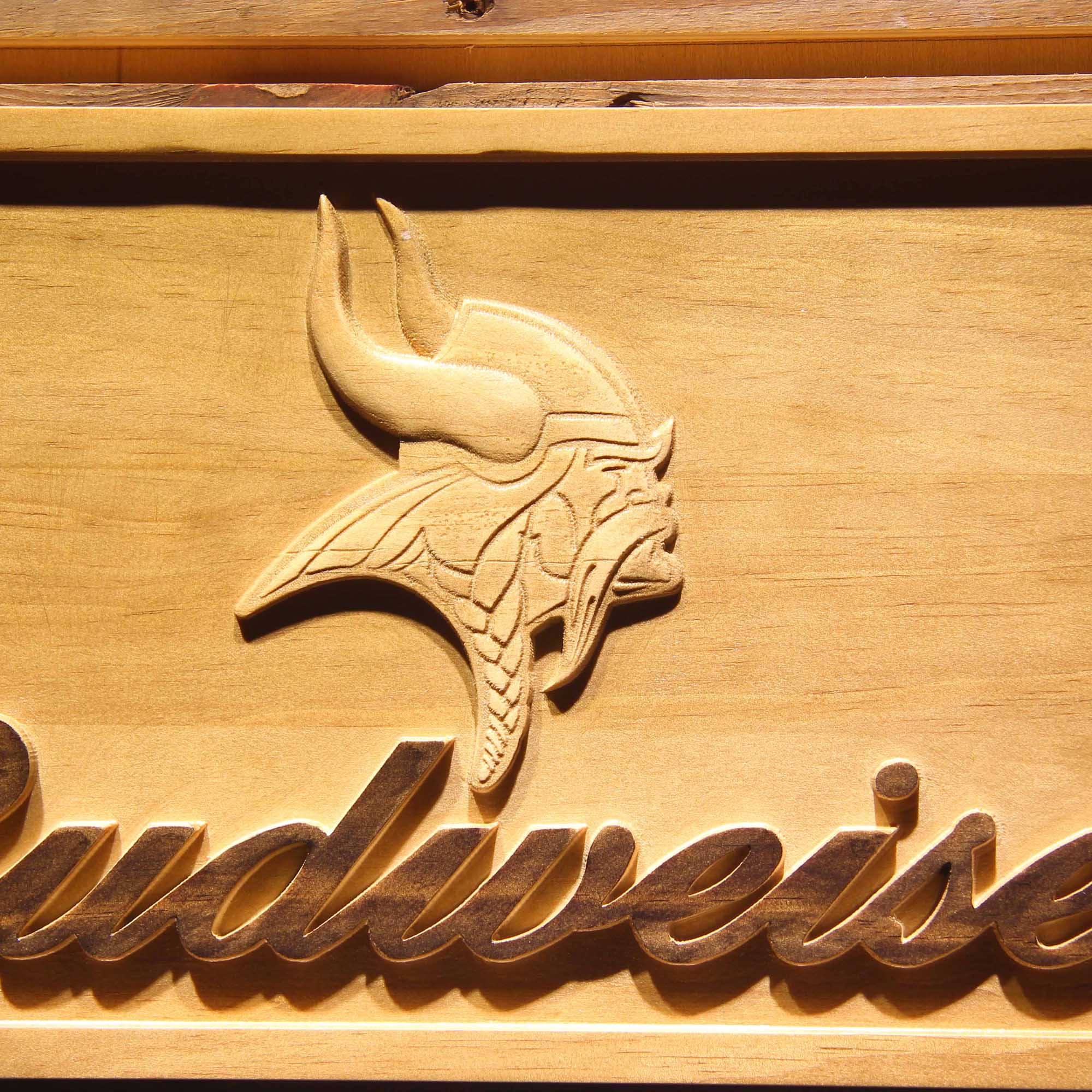 Minnesota Vikings Budweiser 3D Wooden Engrave Sign