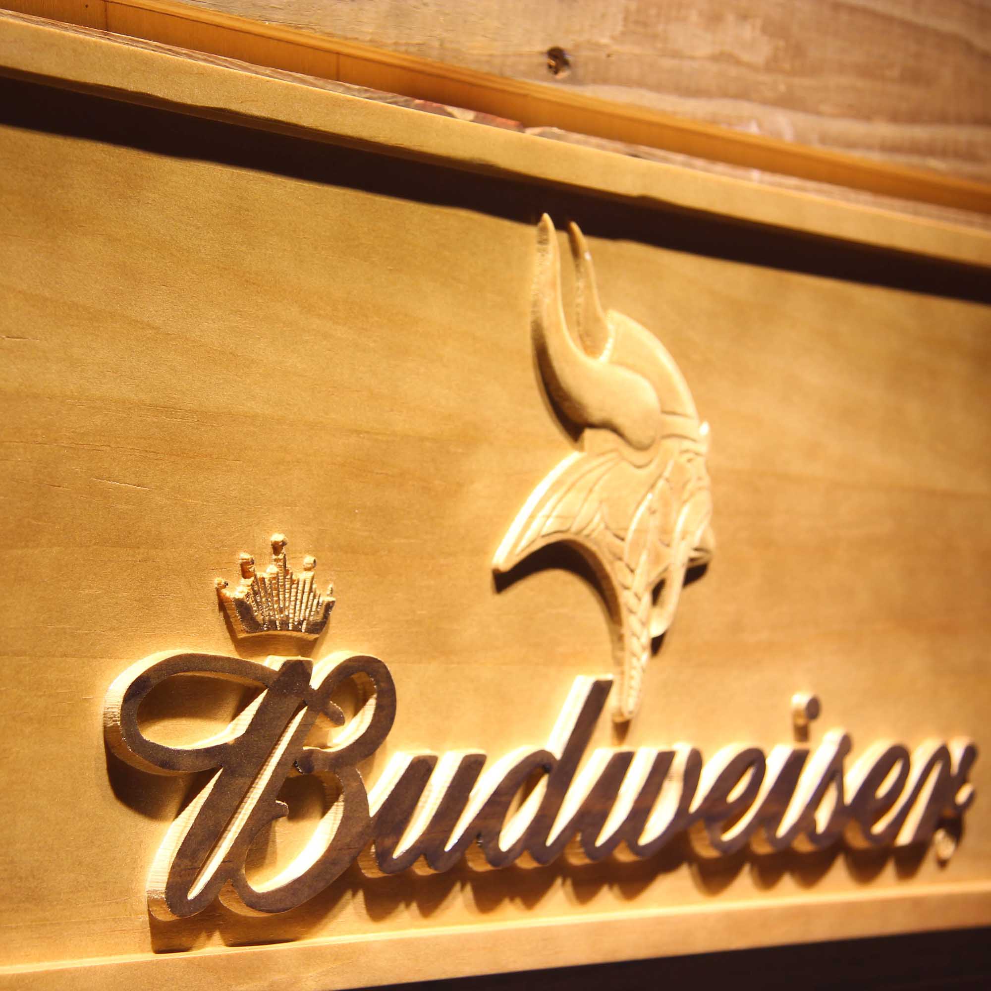 Minnesota Vikings Budweiser 3D Wooden Engrave Sign