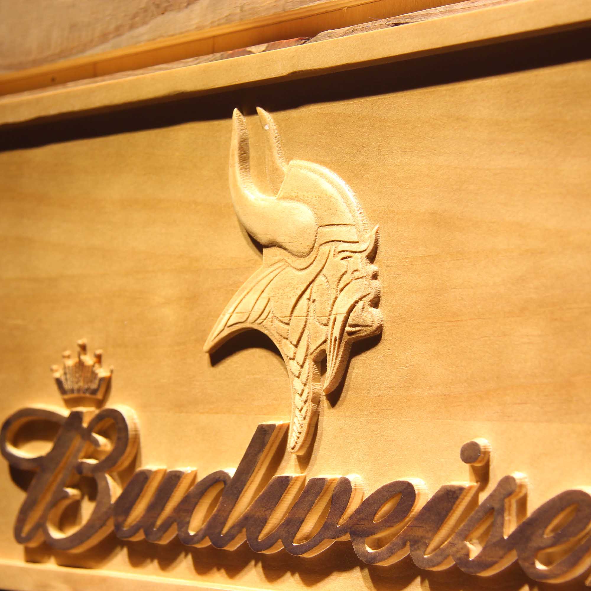 Minnesota Vikings Budweiser 3D Wooden Engrave Sign