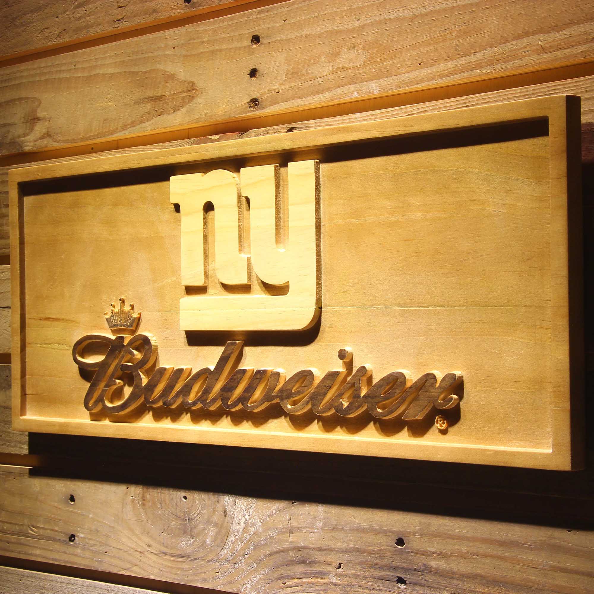 New York Giants Budweiser 3D Wooden Engrave Sign