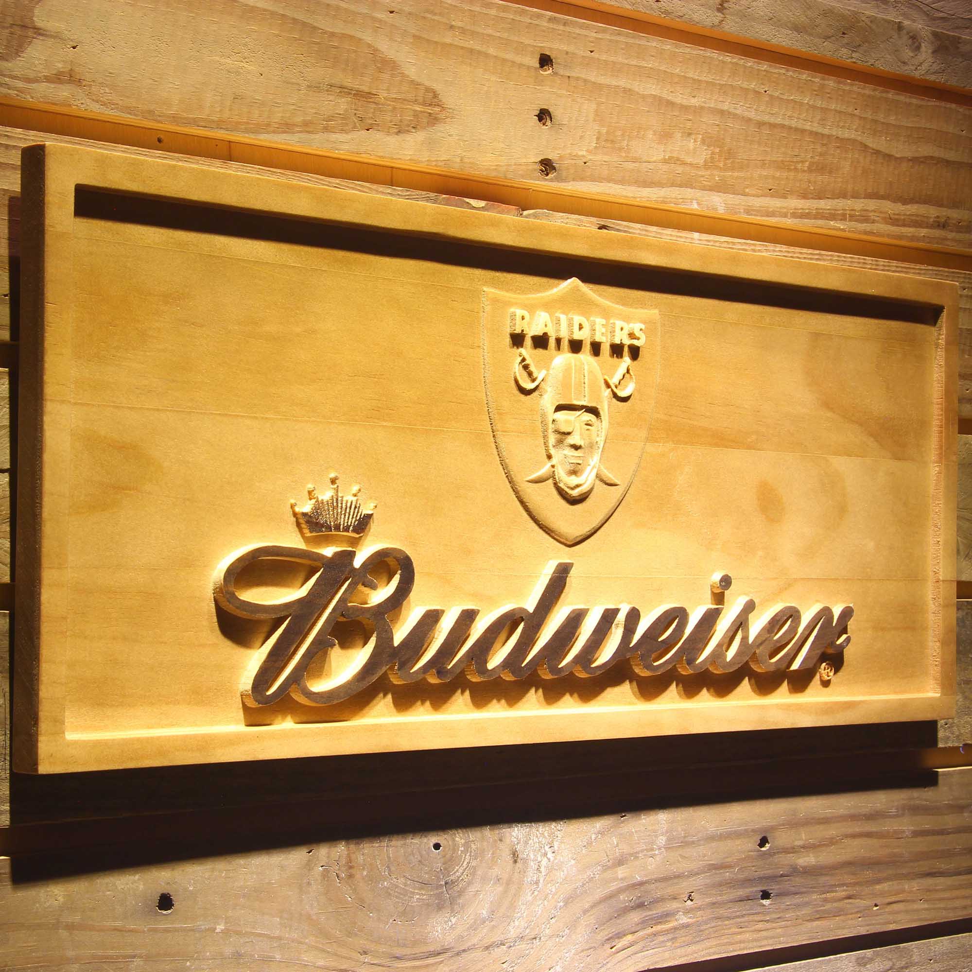 Oakland Raiders Budweiser 3D Wooden Engrave Sign