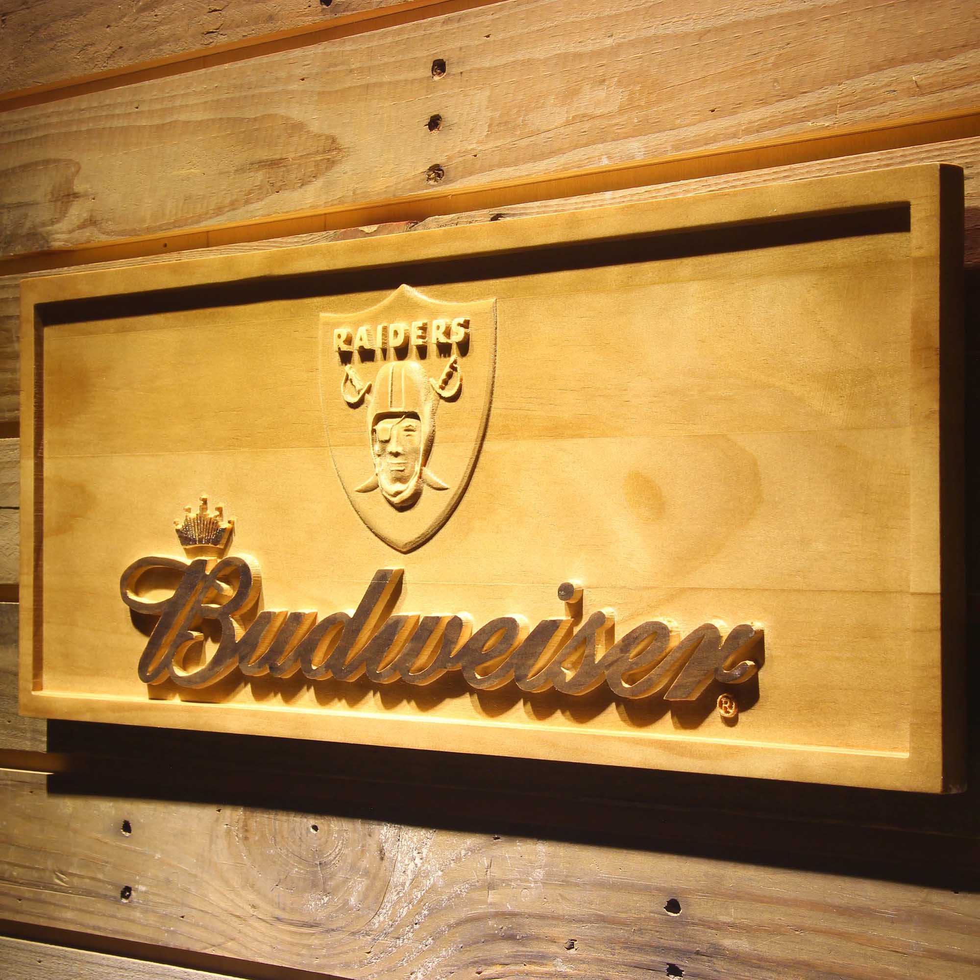 Oakland Raiders Budweiser 3D Wooden Engrave Sign