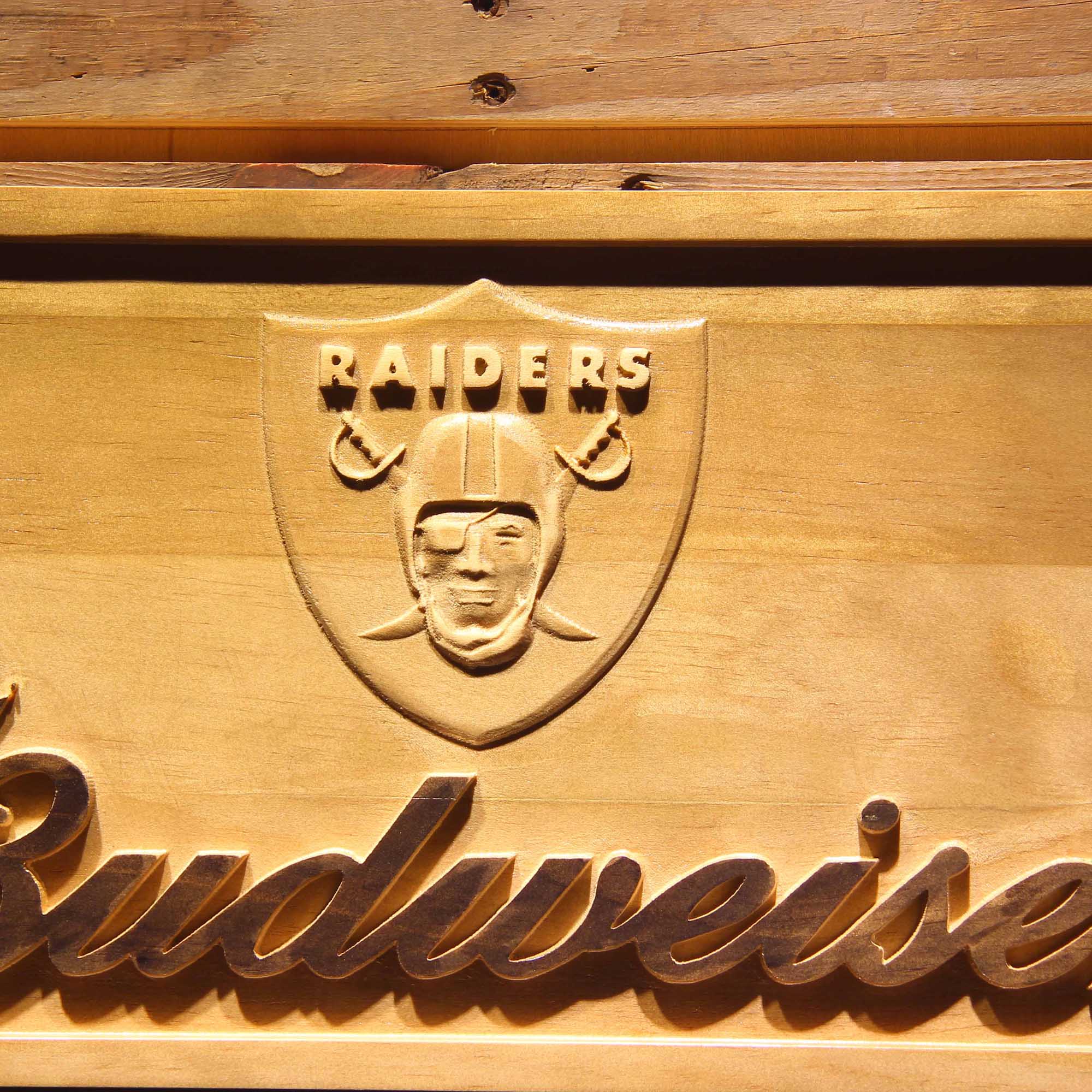 Oakland Raiders Budweiser 3D Wooden Engrave Sign