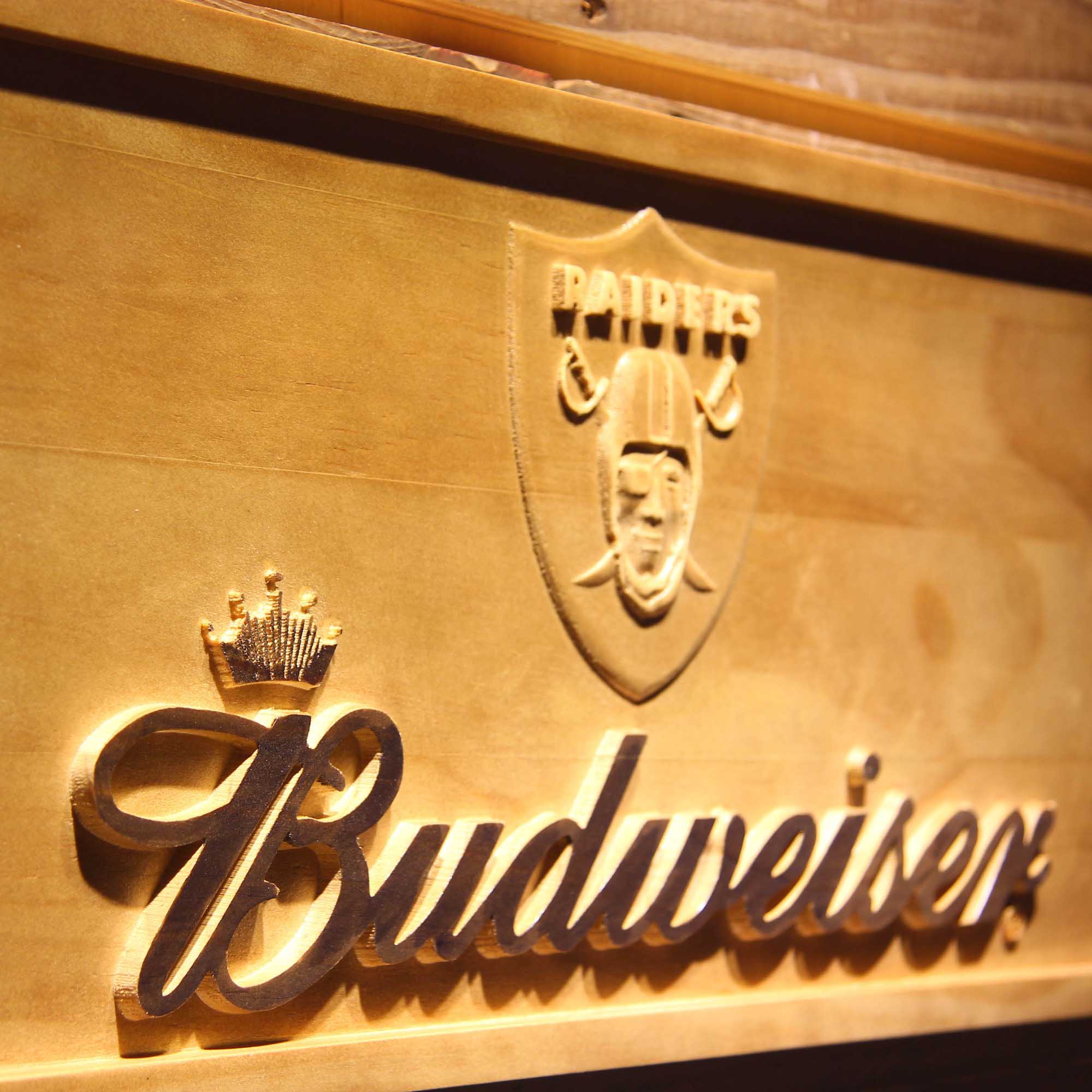 Oakland Raiders Budweiser 3D Wooden Engrave Sign