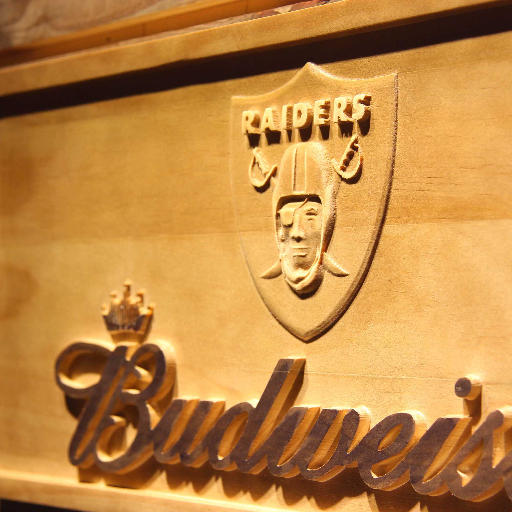 Oakland Raiders Budweiser 3D Wooden Engrave Sign