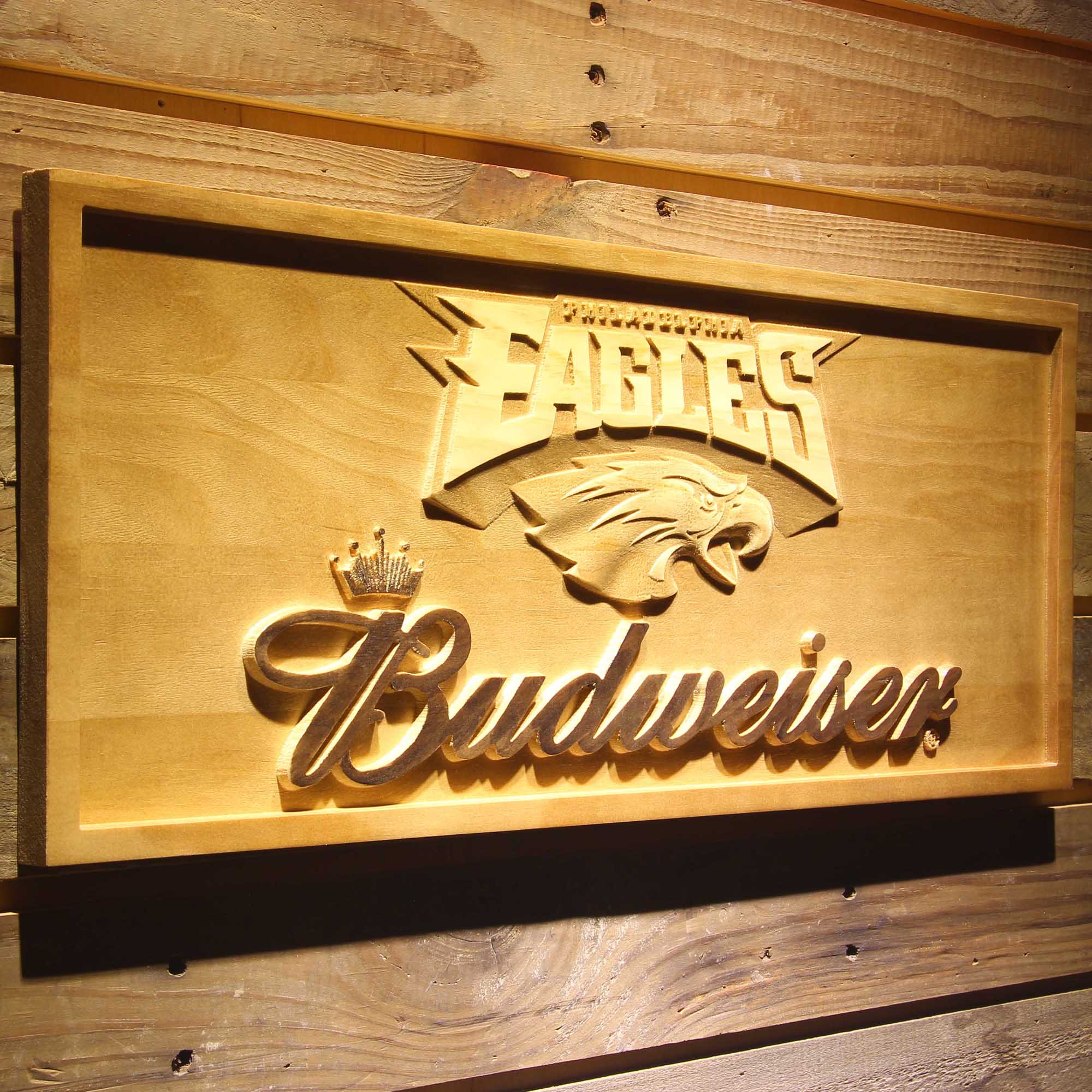 Philadelphia Eagles Budweiser 3D Wooden Engrave Sign