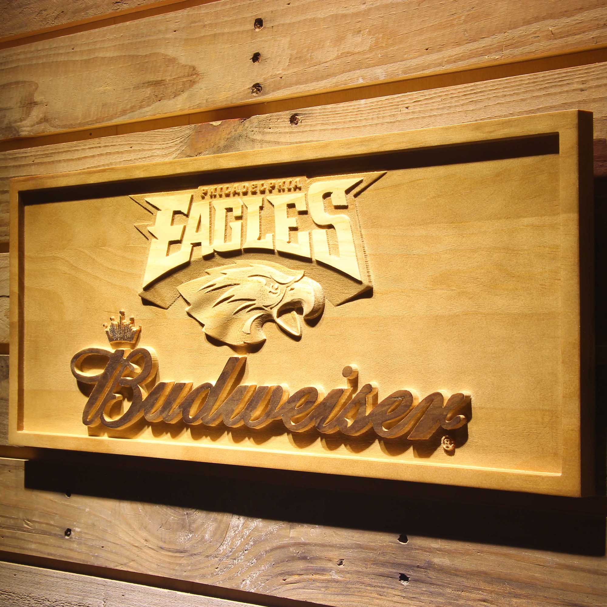 Philadelphia Eagles Budweiser 3D Wooden Engrave Sign