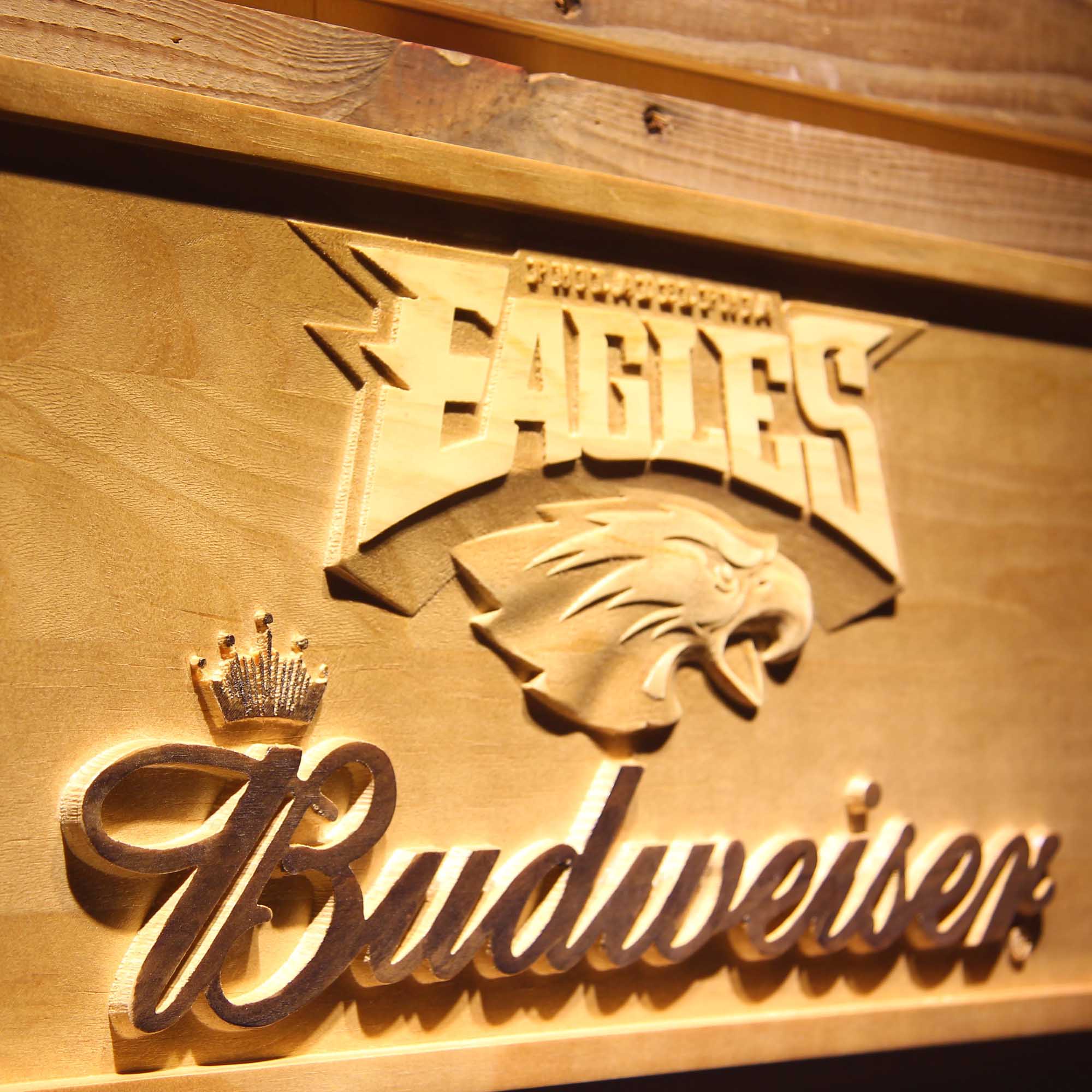 Philadelphia Eagles Budweiser 3D Wooden Engrave Sign