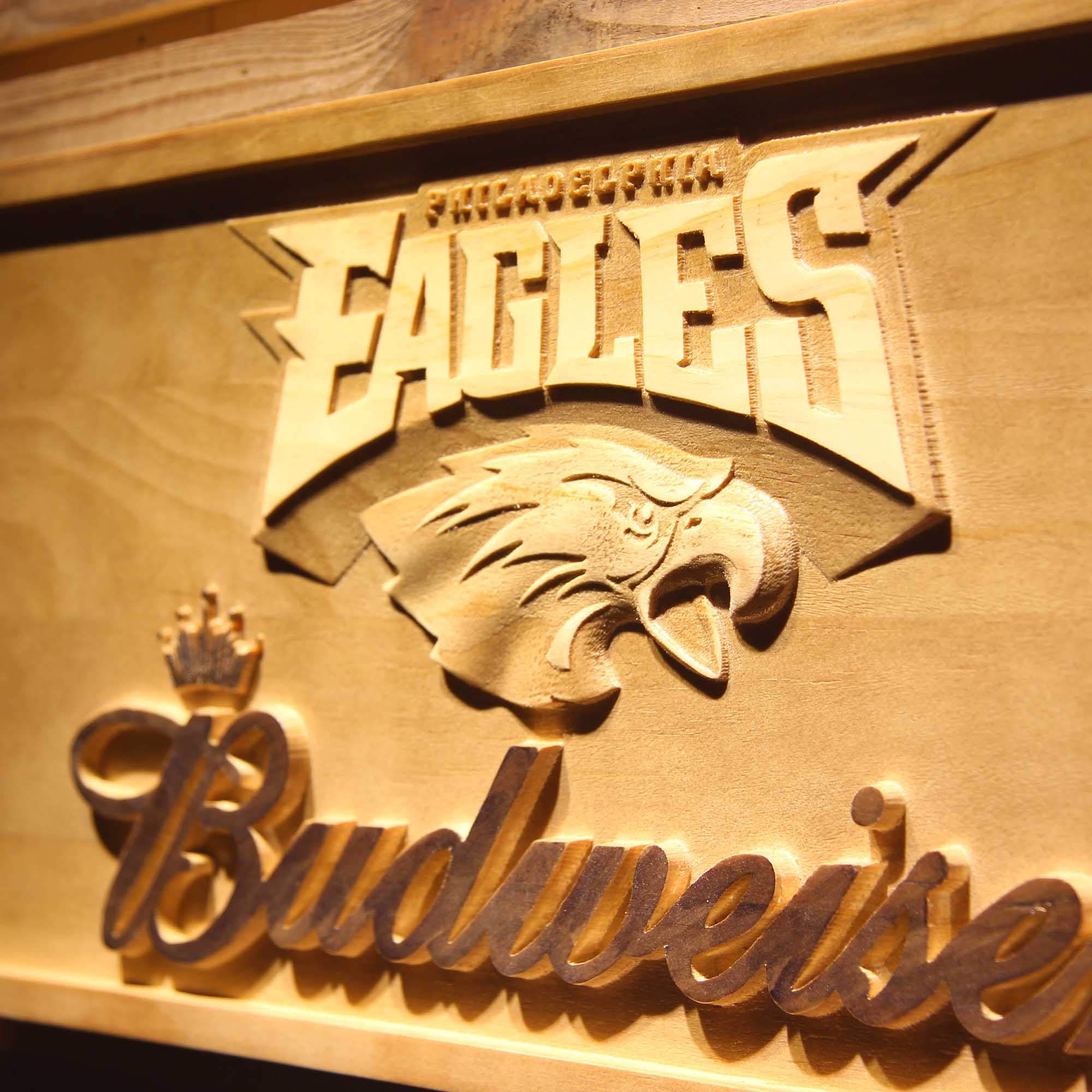 Philadelphia Eagles Budweiser 3D Wooden Engrave Sign