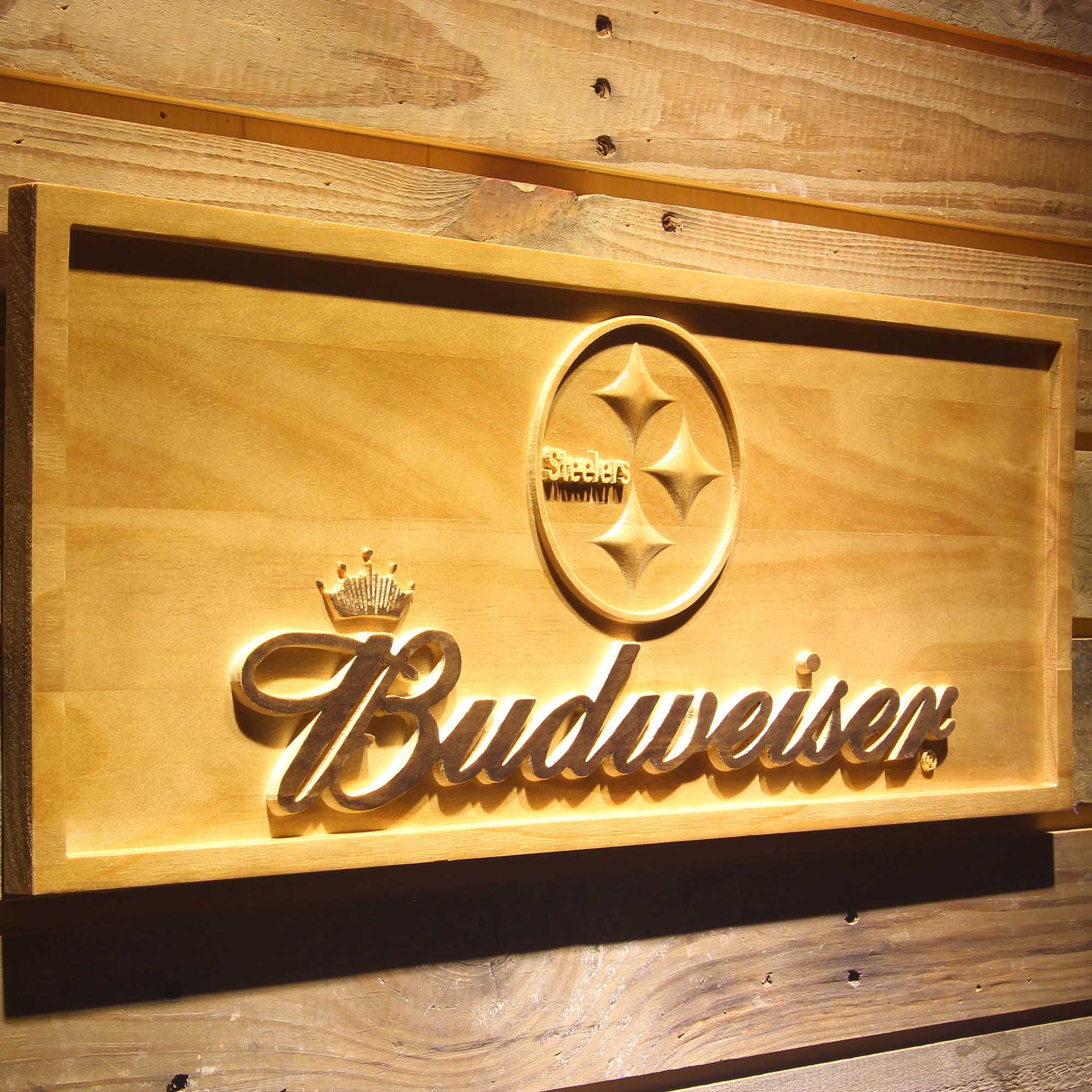 Pittsburgh Steelers Budweiser 3D Wooden Engrave Sign