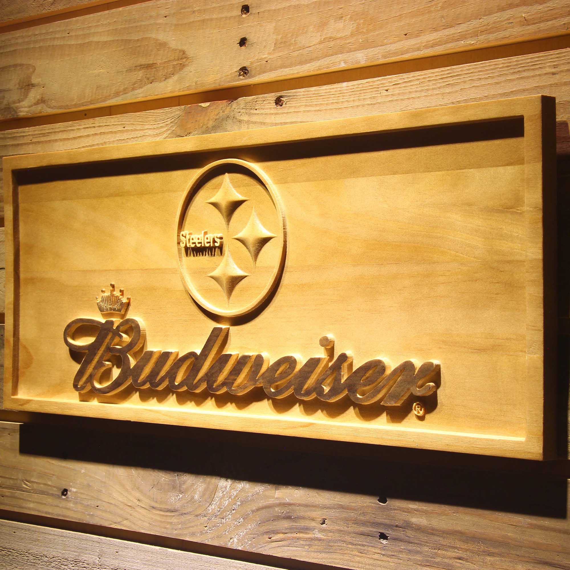 Pittsburgh Steelers Budweiser 3D Wooden Engrave Sign