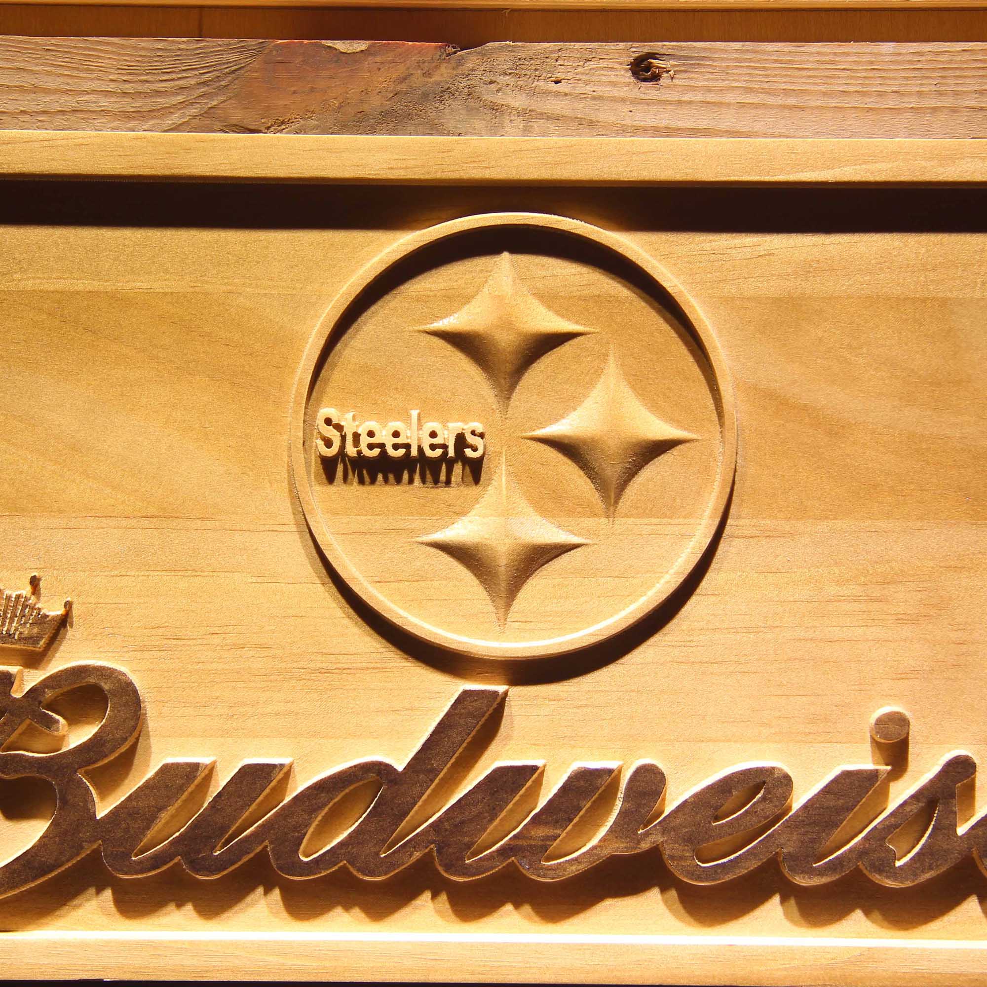 Pittsburgh Steelers Budweiser 3D Wooden Engrave Sign