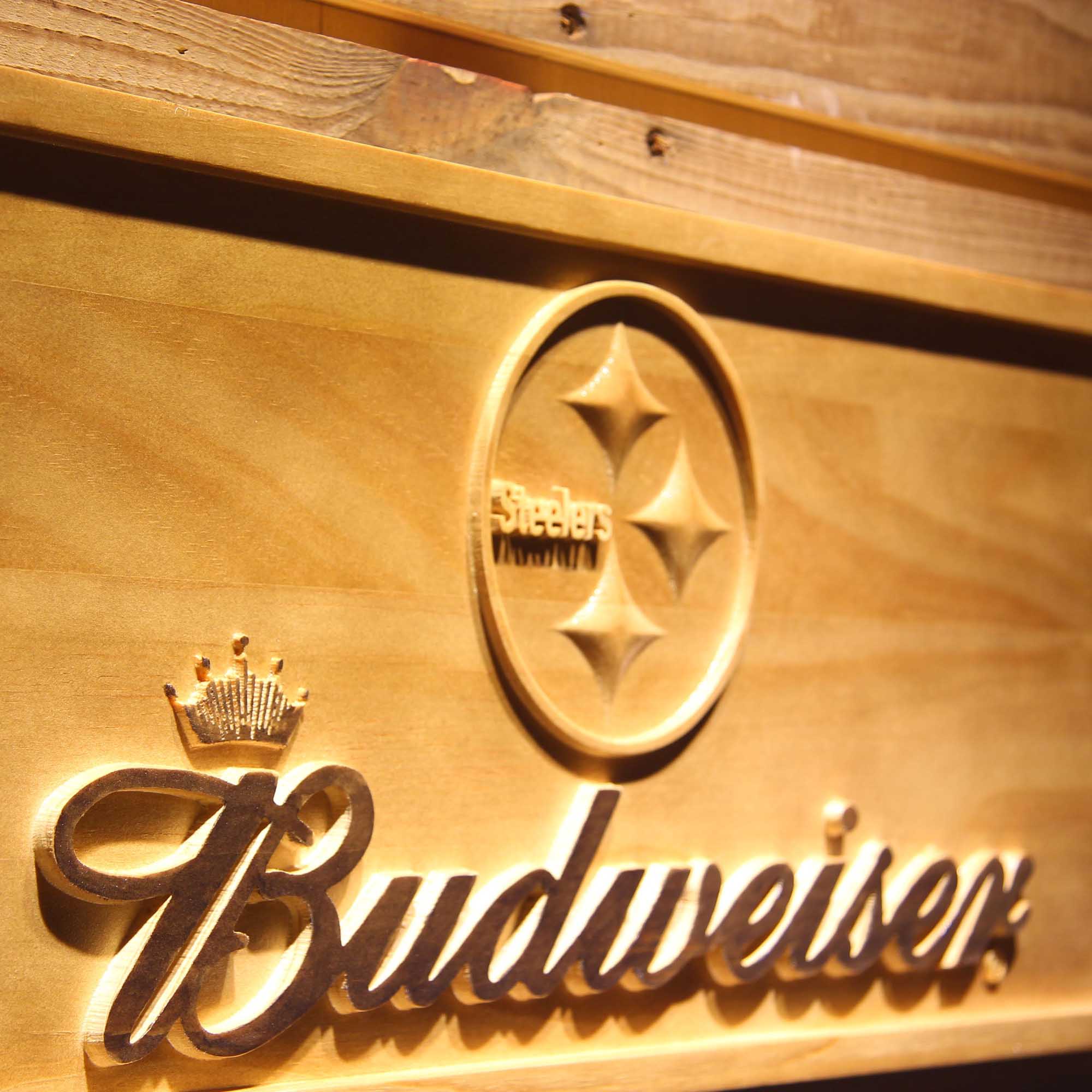 Pittsburgh Steelers Budweiser 3D Wooden Engrave Sign