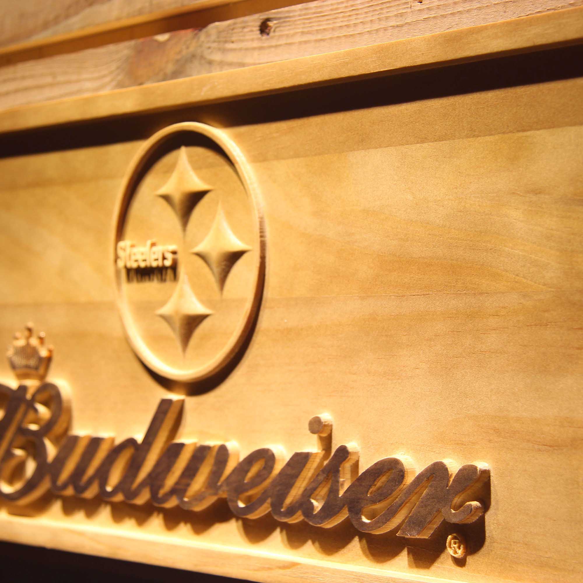 Pittsburgh Steelers Budweiser 3D Wooden Engrave Sign