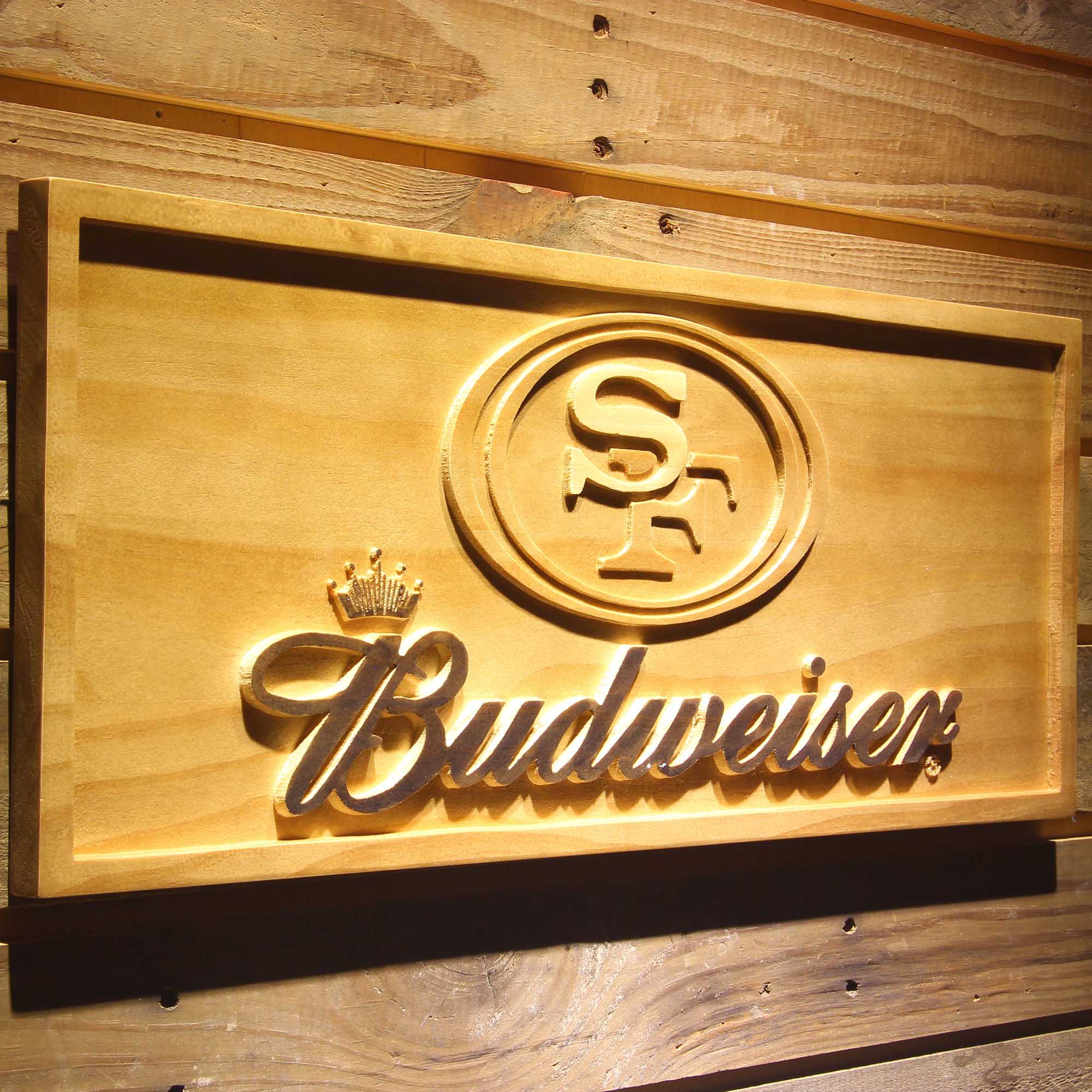 San Francisco 49ers Budweiser Bar 3D Wooden Engrave Sign