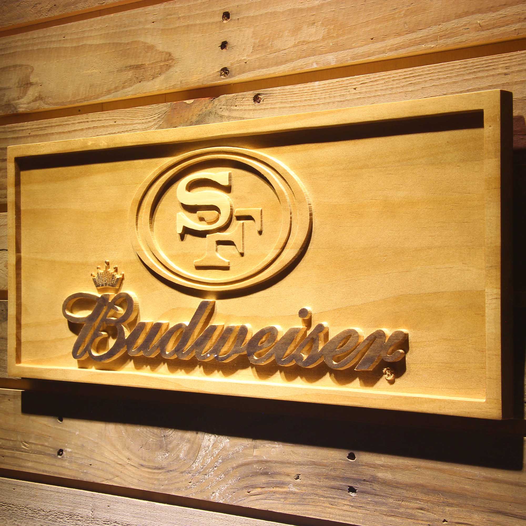 San Francisco 49ers Budweiser Bar 3D Wooden Engrave Sign