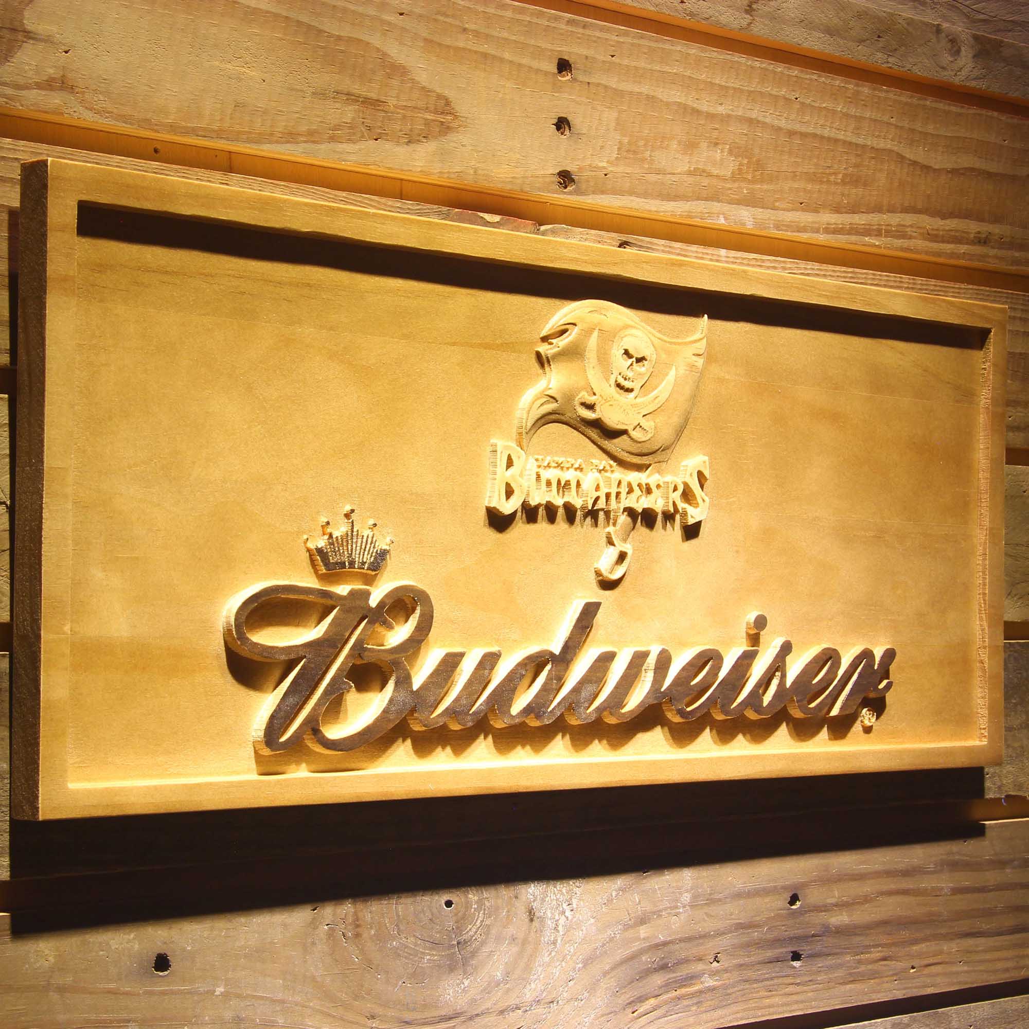 Tampa Bay Buccaneers Budweiser 3D Wooden Engrave Sign