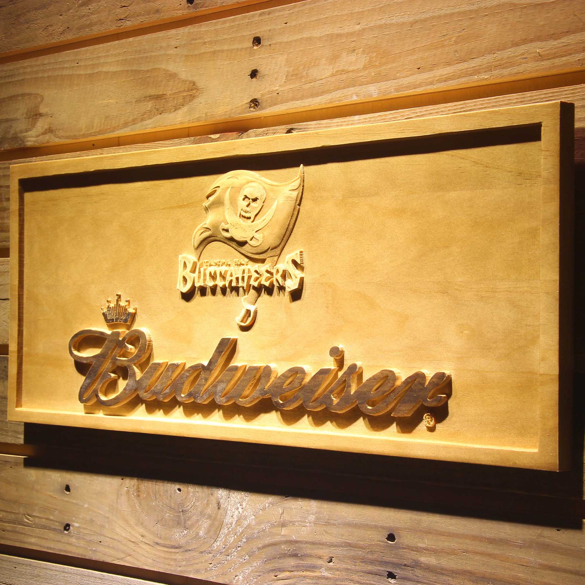 Tampa Bay Buccaneers Budweiser 3D Wooden Engrave Sign