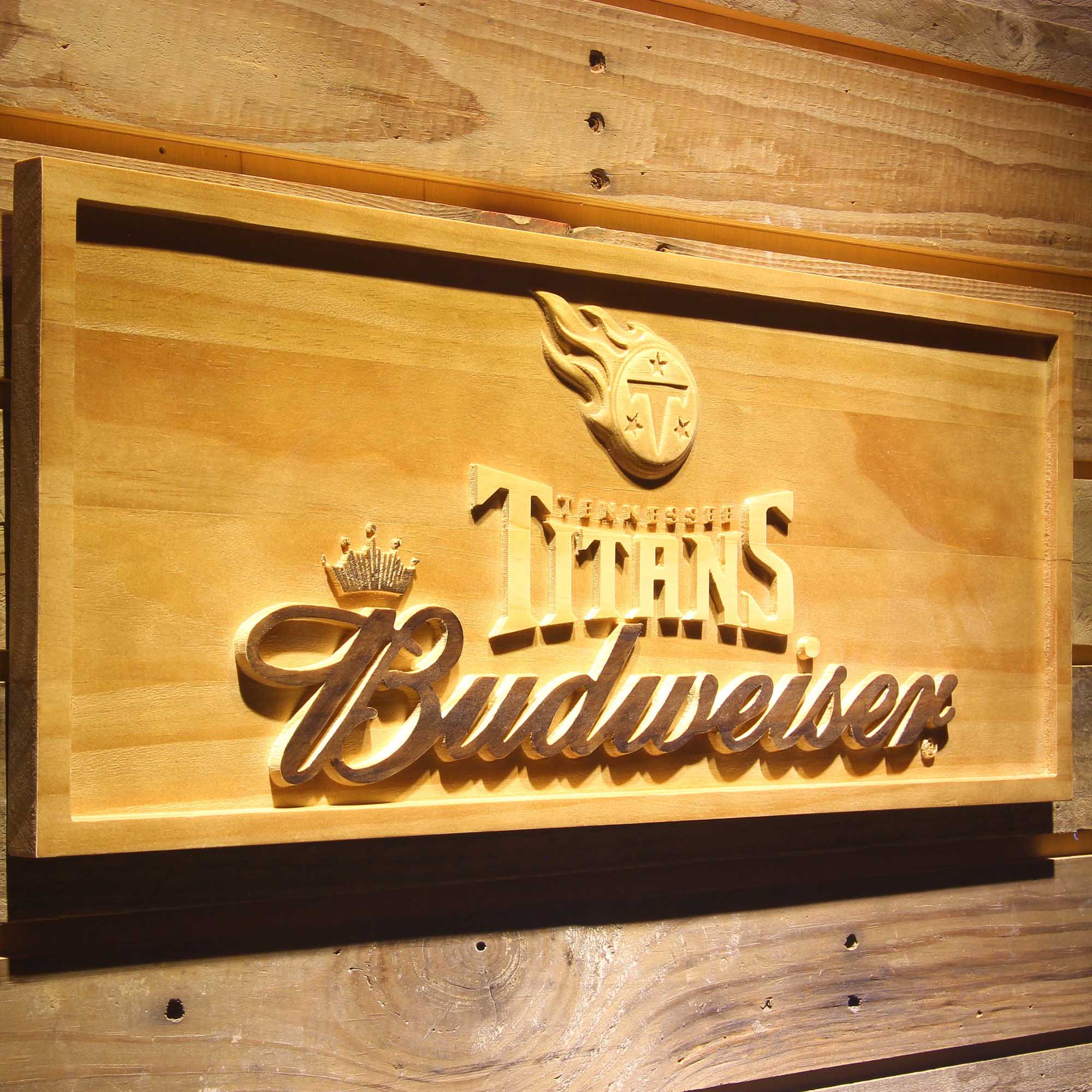 Tennessee Titans Budweiser 3D Wooden Engrave Sign