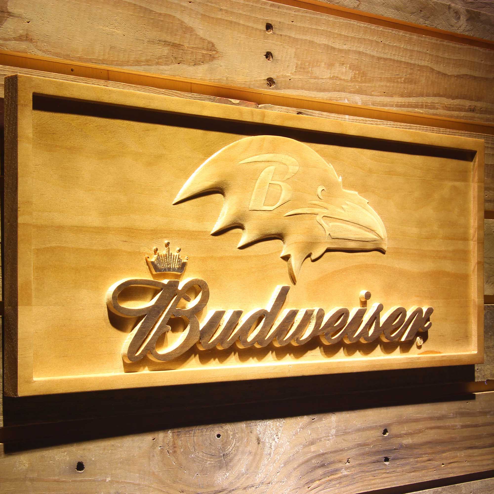 Baltimore Ravens Budweiser 3D Wooden Engrave Sign