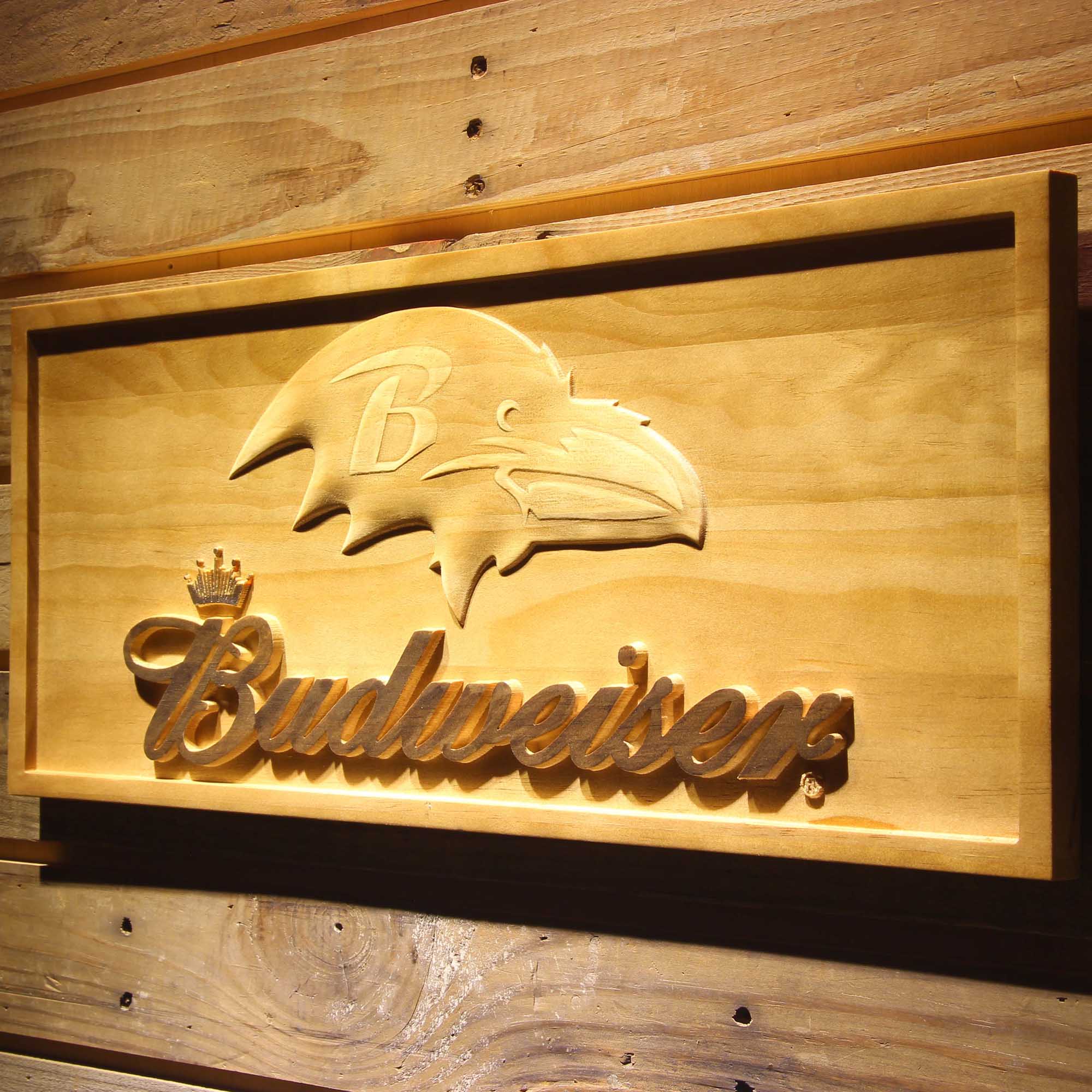 Baltimore Ravens Budweiser 3D Wooden Engrave Sign