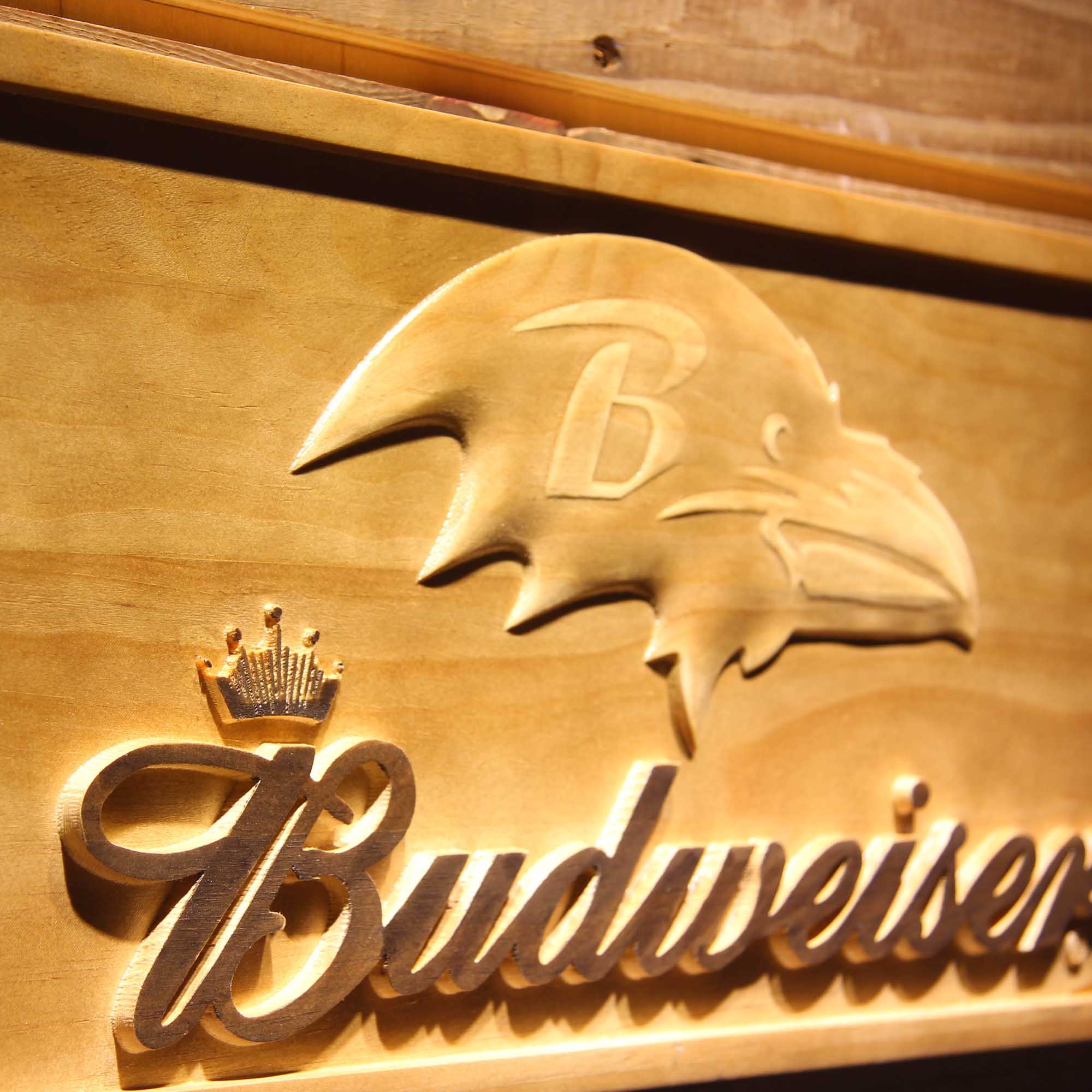 Baltimore Ravens Budweiser 3D Wooden Engrave Sign