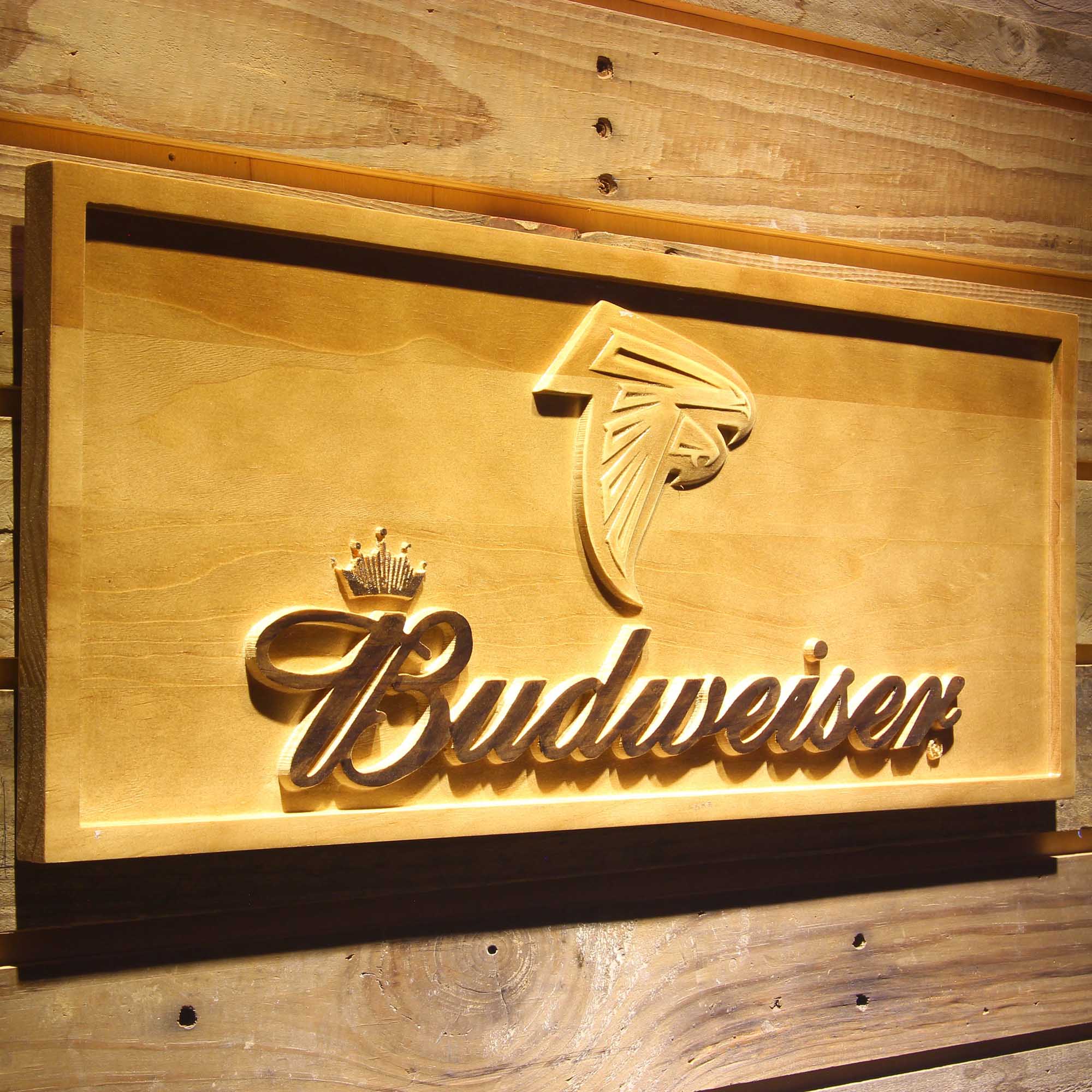 Atlanta Falcons Budweiser 3D Wooden Engrave Sign