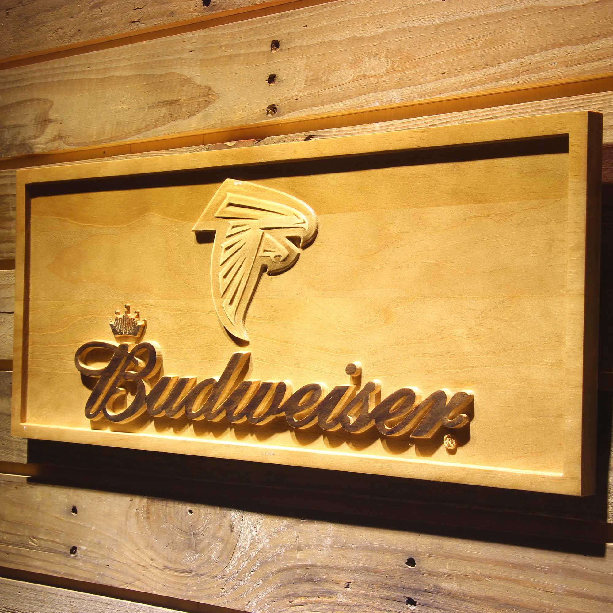 Atlanta Falcons Budweiser 3D Wooden Engrave Sign