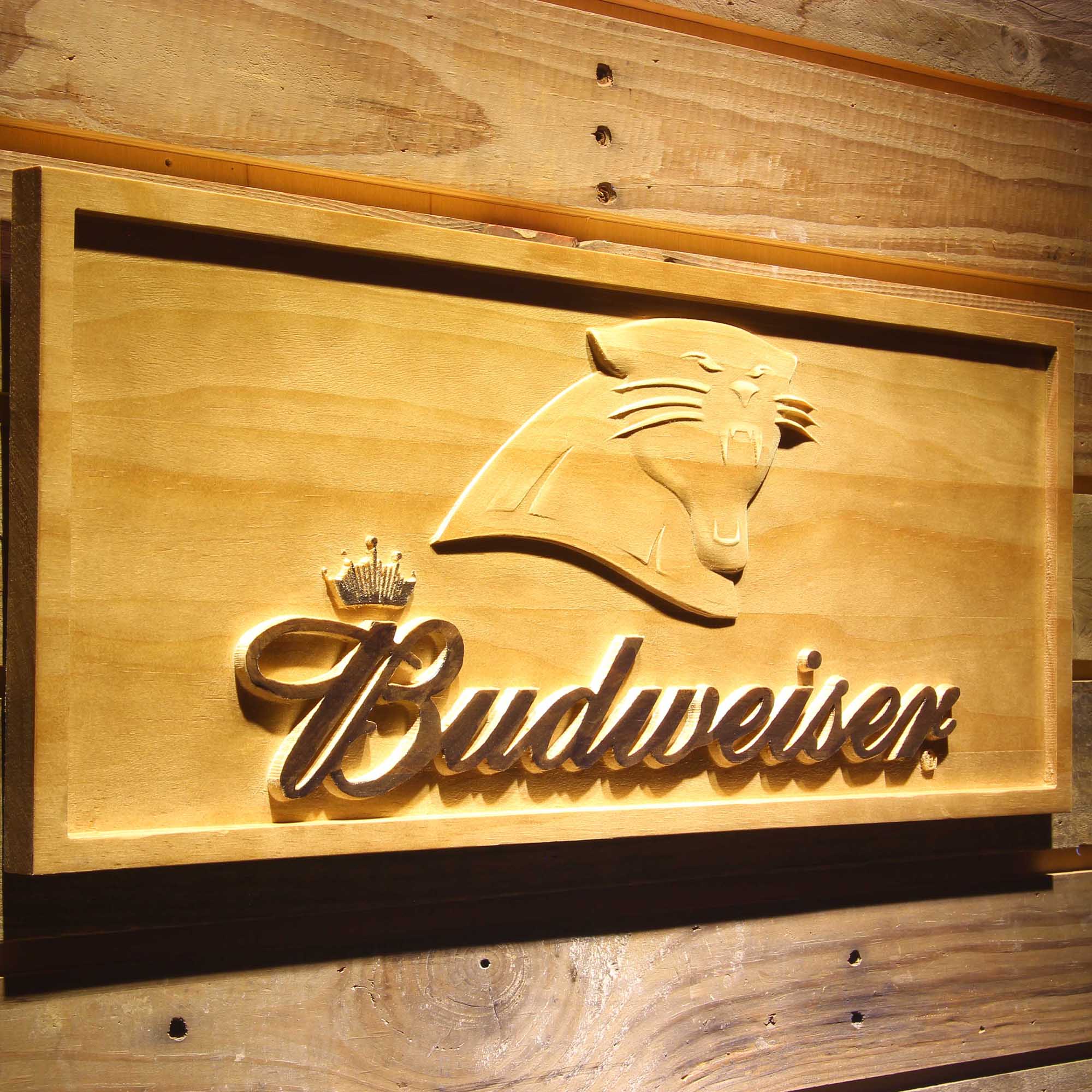 Carolina Panthers Budweiser 3D Wooden Engrave Sign