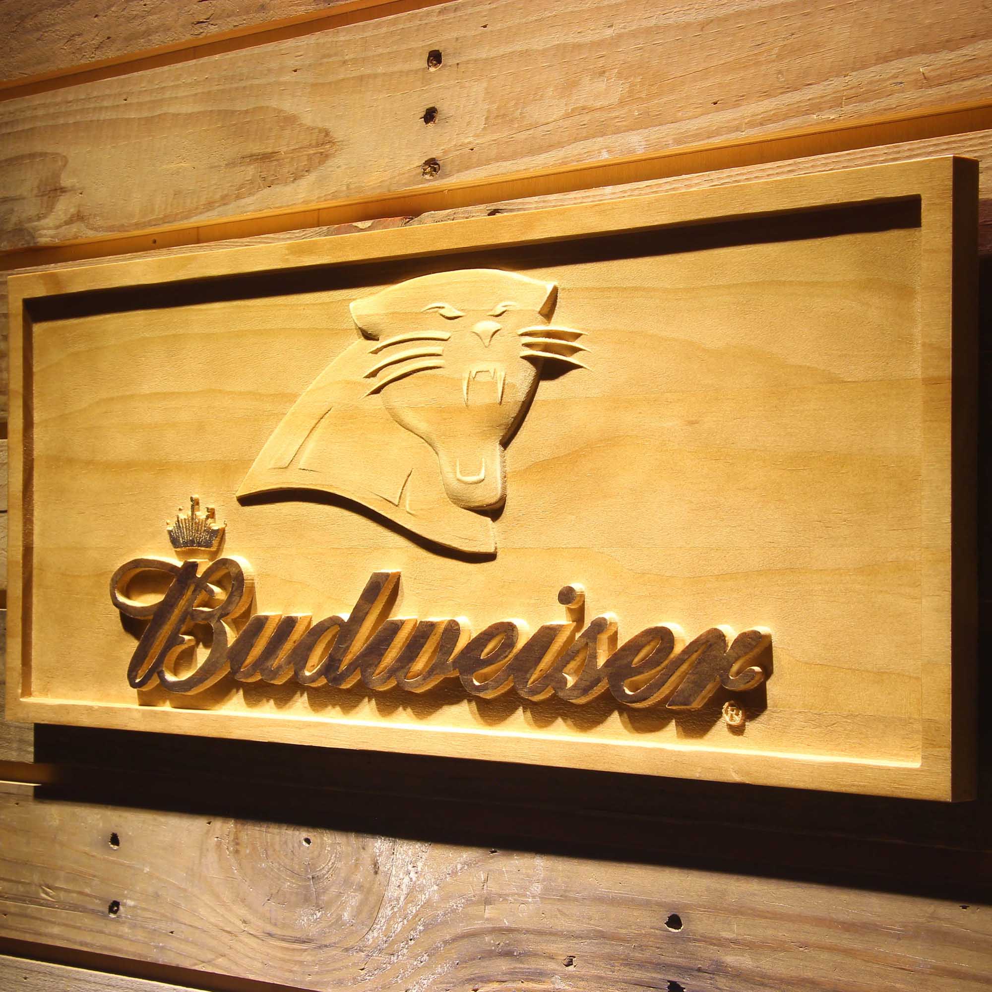 Carolina Panthers Budweiser 3D Wooden Engrave Sign