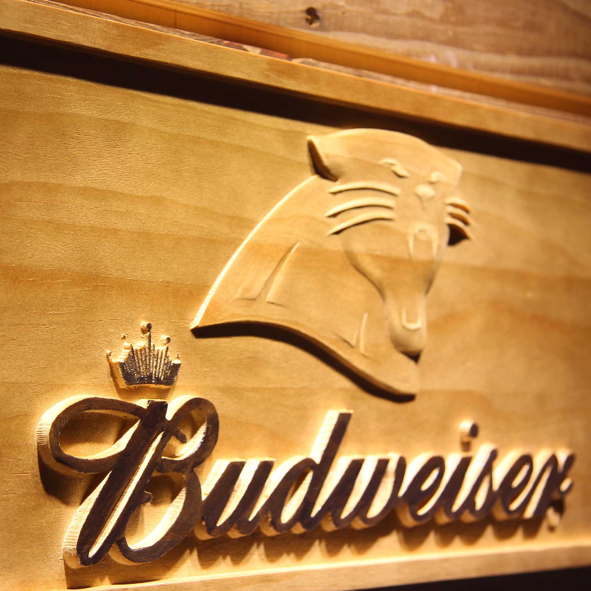 Carolina Panthers Budweiser 3D Wooden Engrave Sign