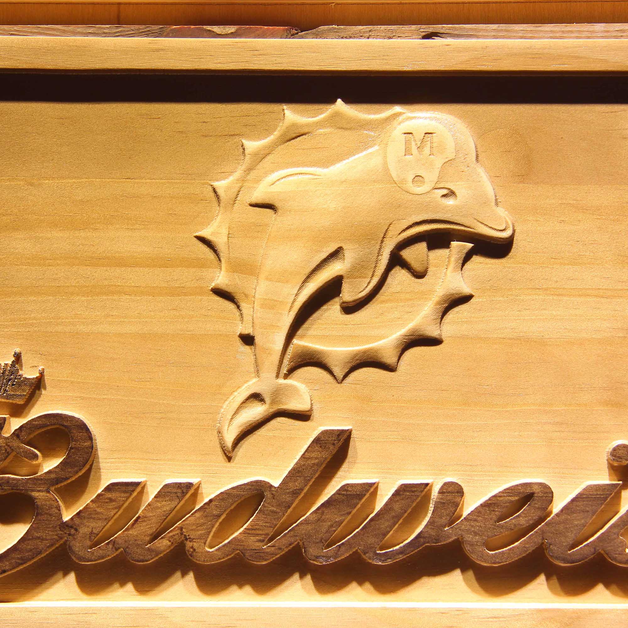 Miami Dolphins Budweiser Beer Pub 3D Wooden Engrave Sign